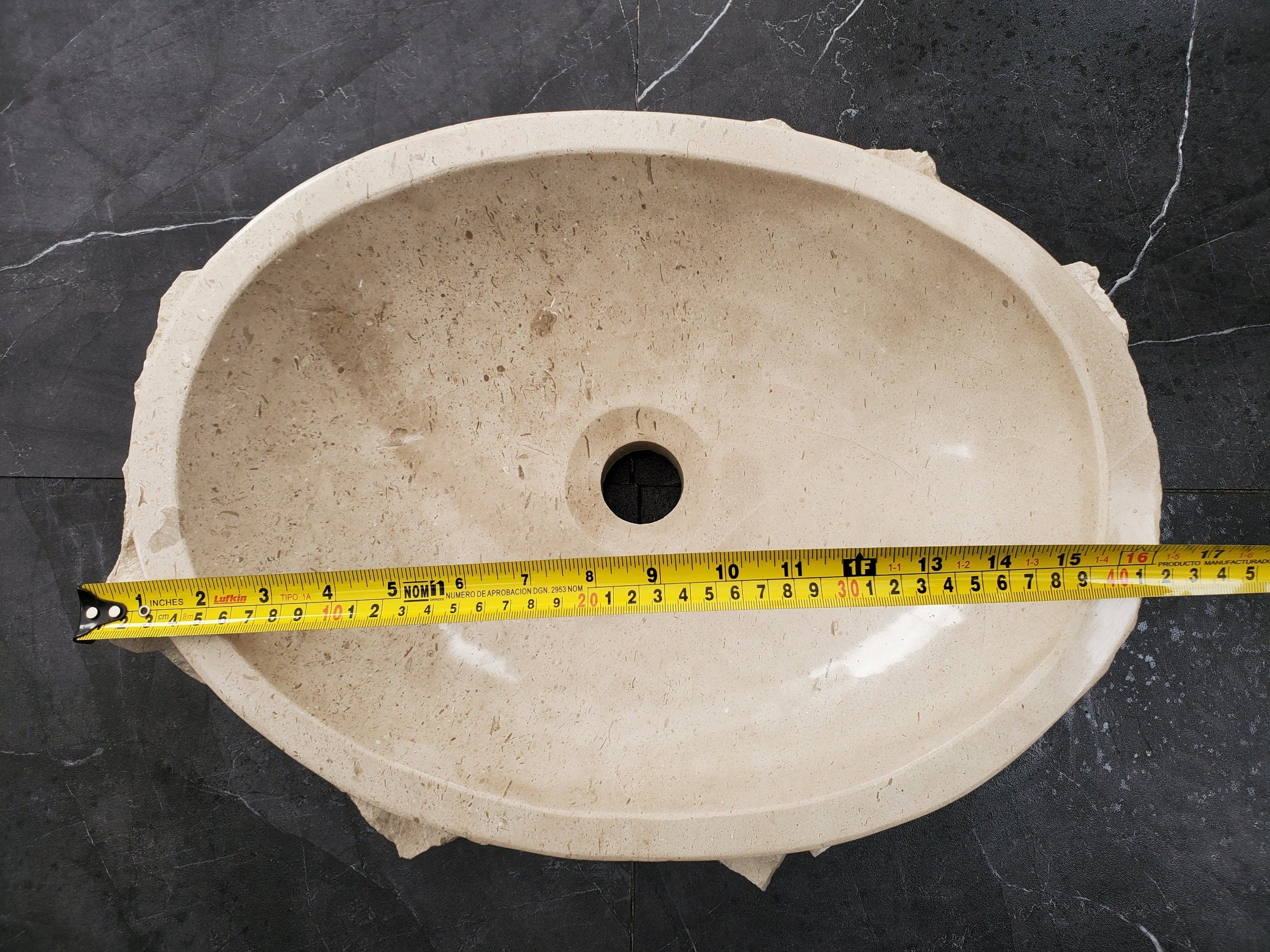 S32_02 Oval Travertine Chiseled Vessel Bathroom Sink