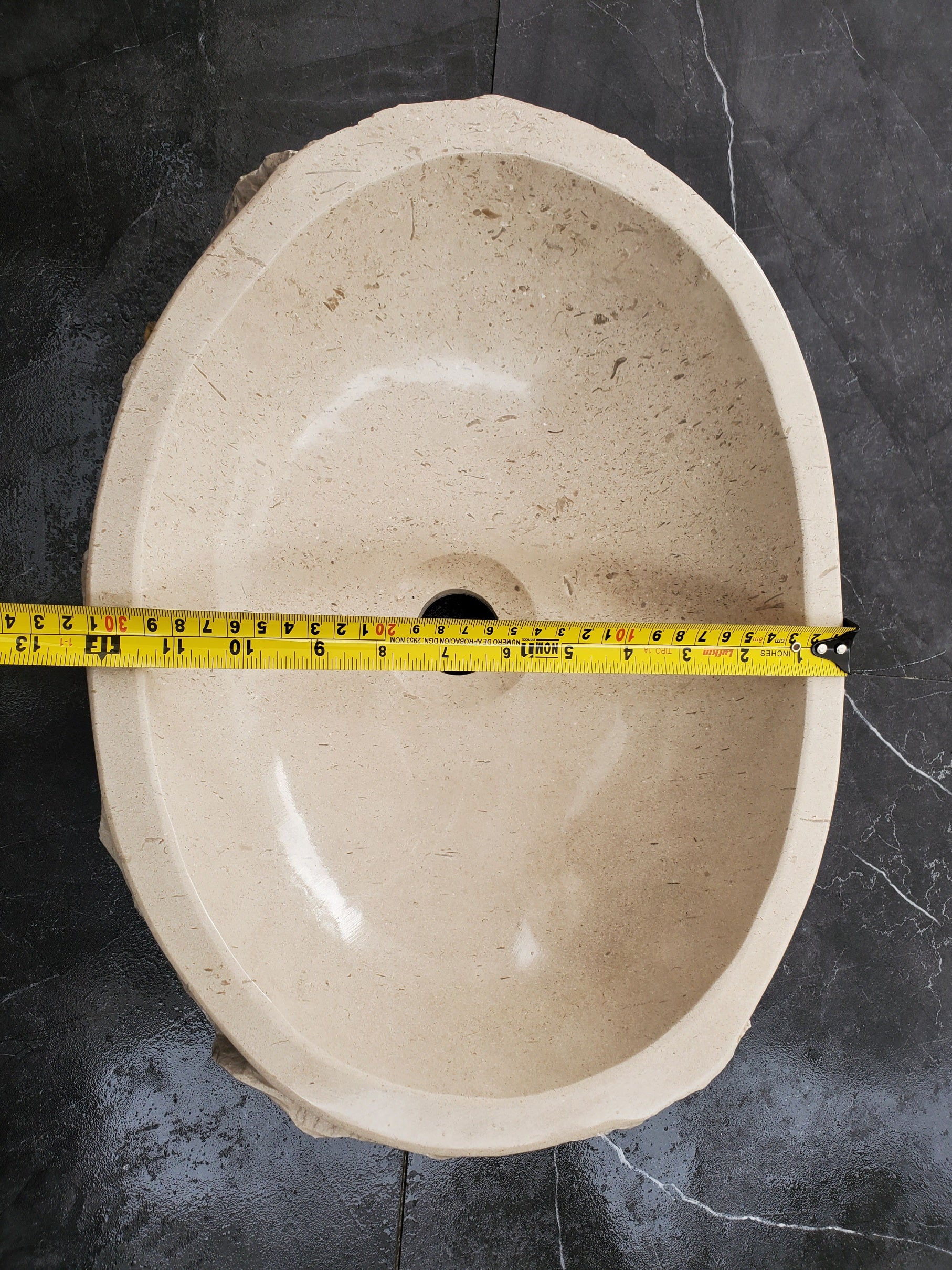 S32_01 Oval Travertine Chiseled Vessel Bathroom Sink