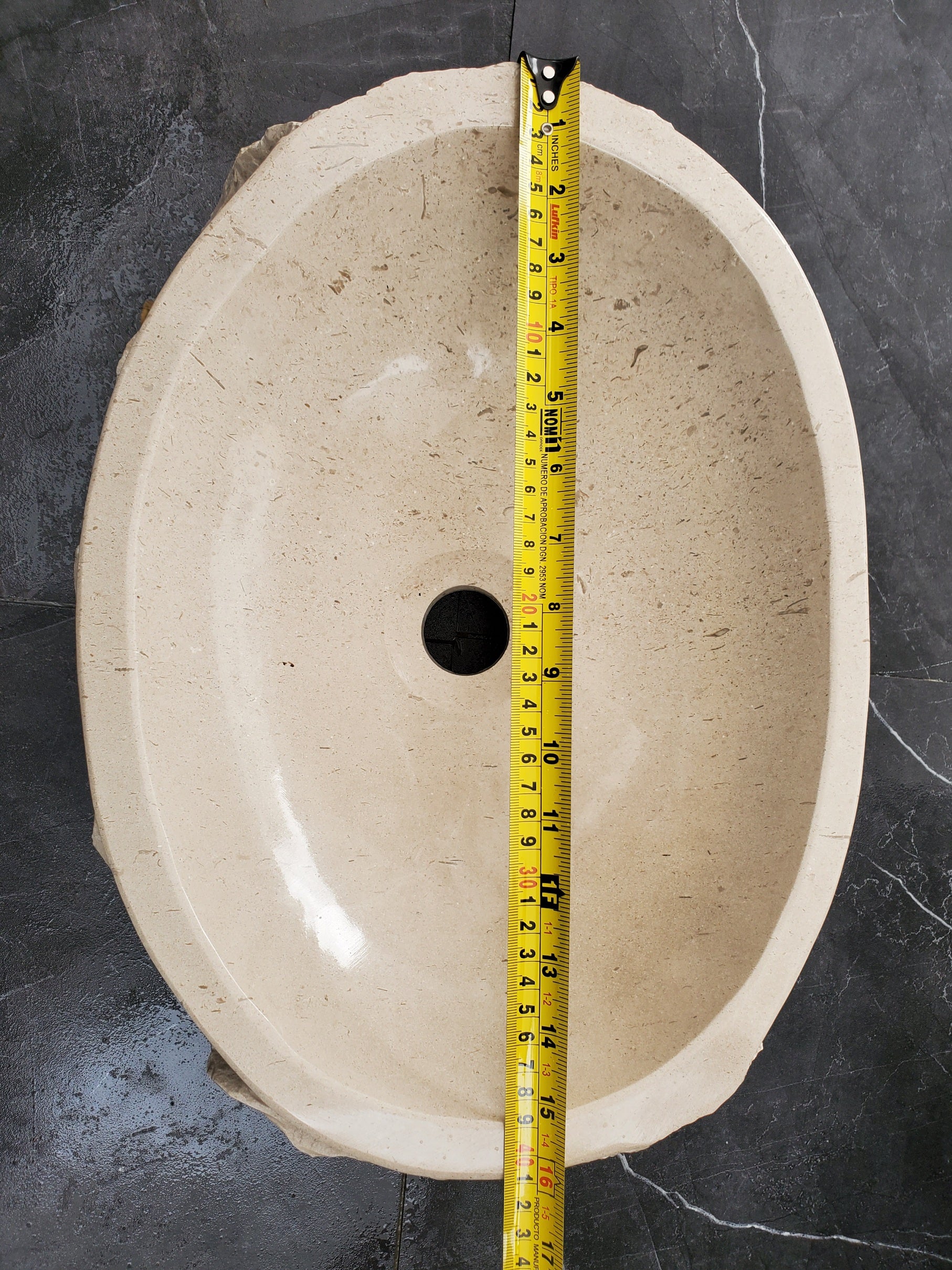 S32_01 Oval Travertine Chiseled Vessel Bathroom Sink - 16 x 12 inch