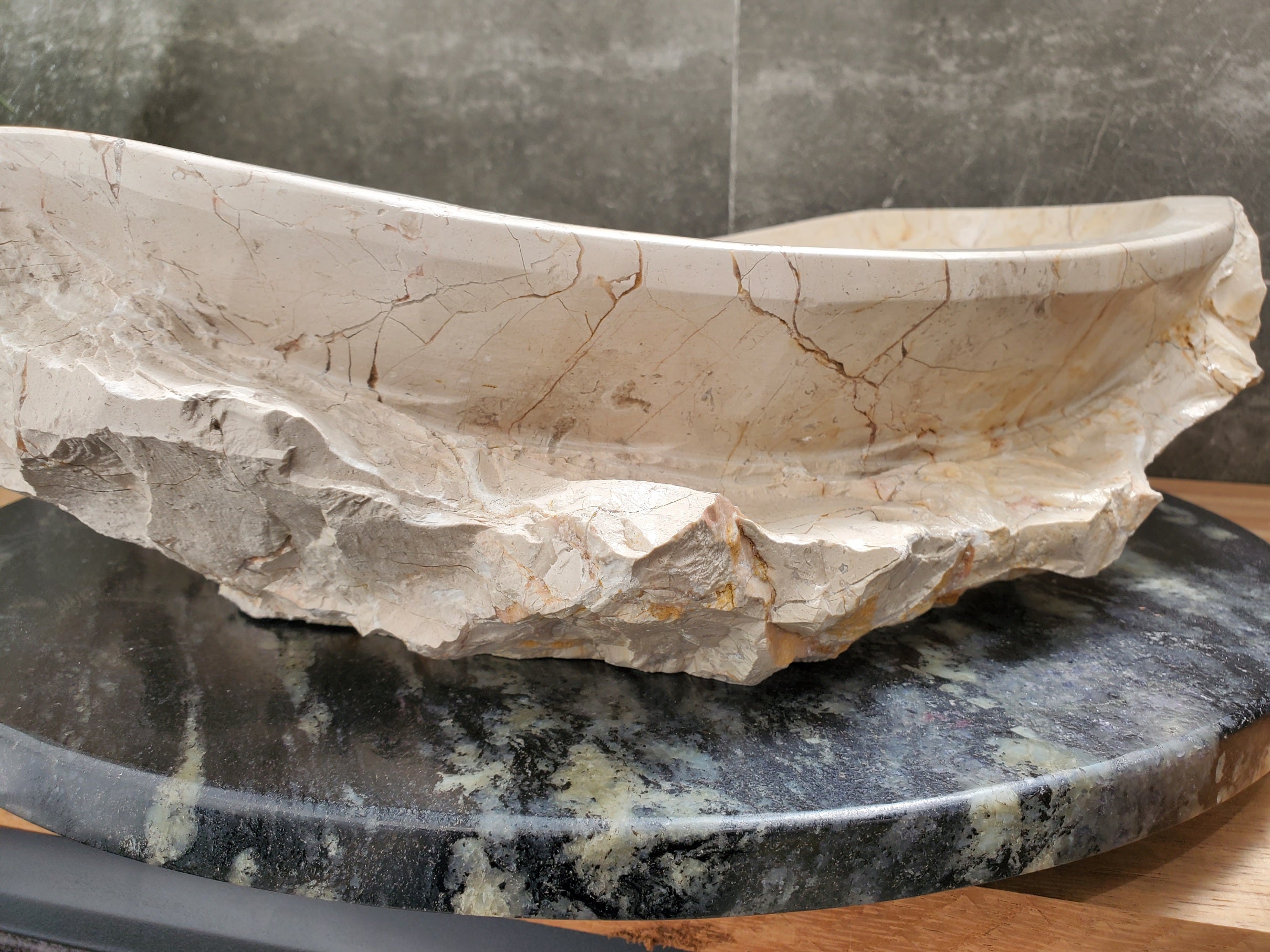S31_37 Oval Carved Marble Vessel Sink