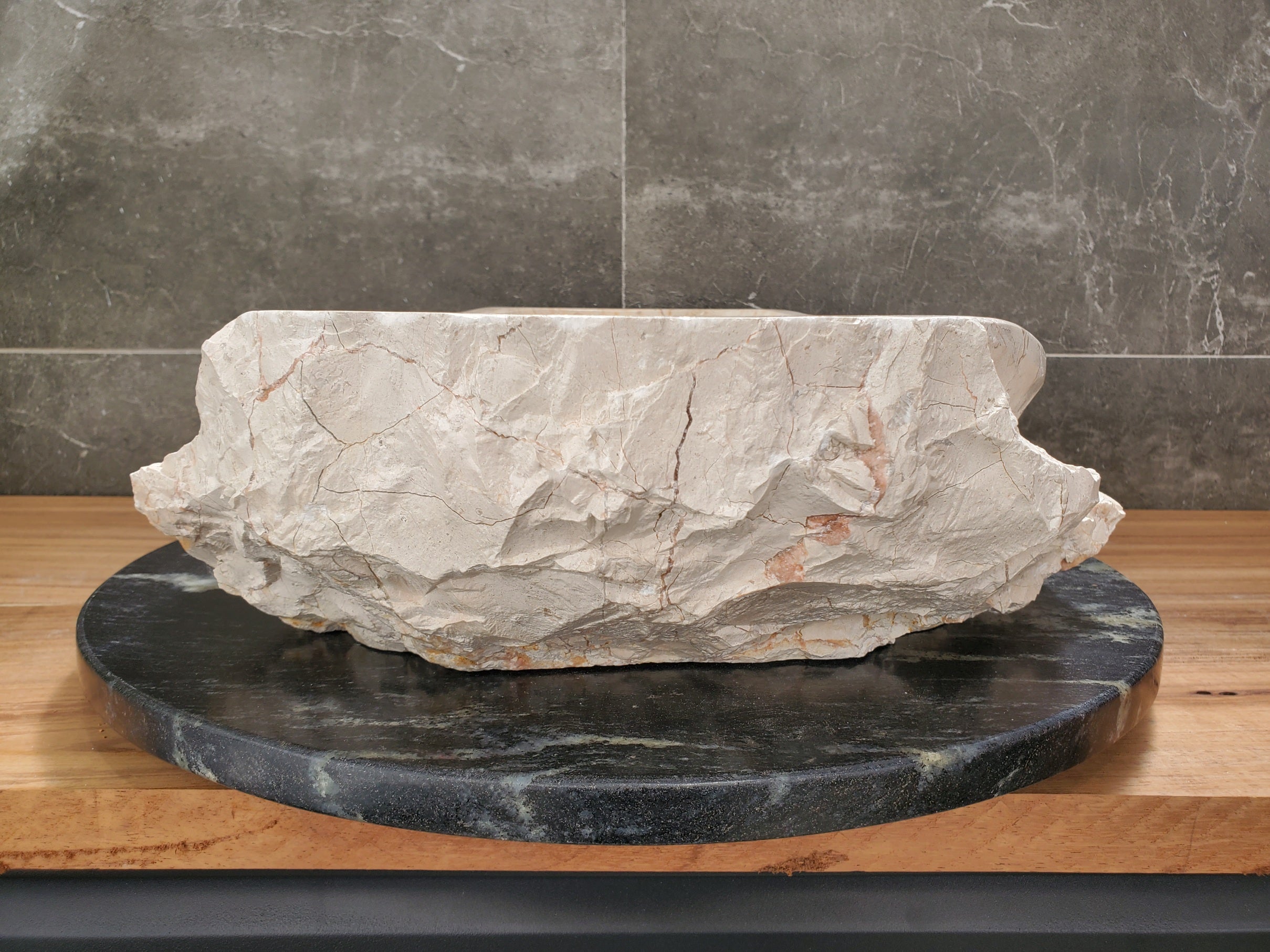 S31_37 Oval Carved Marble Vessel Sink