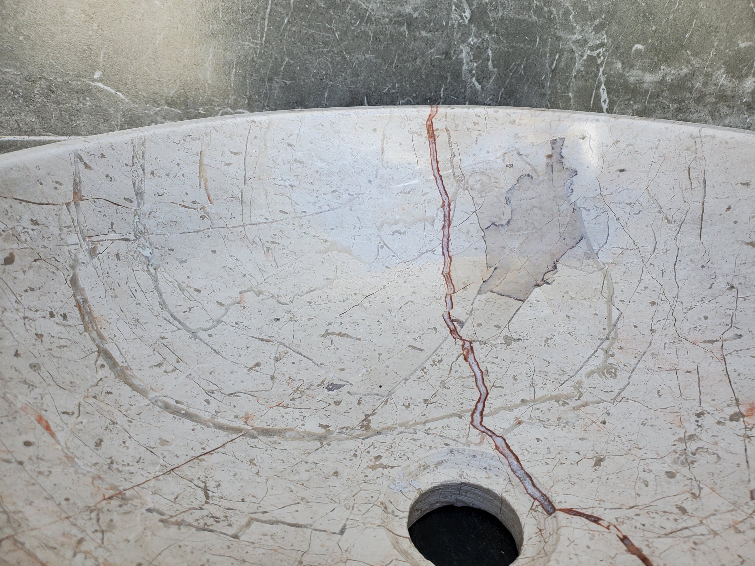 S28_28 Round Marble Stone Vessel Sink - 15.75 x 15.75 inch