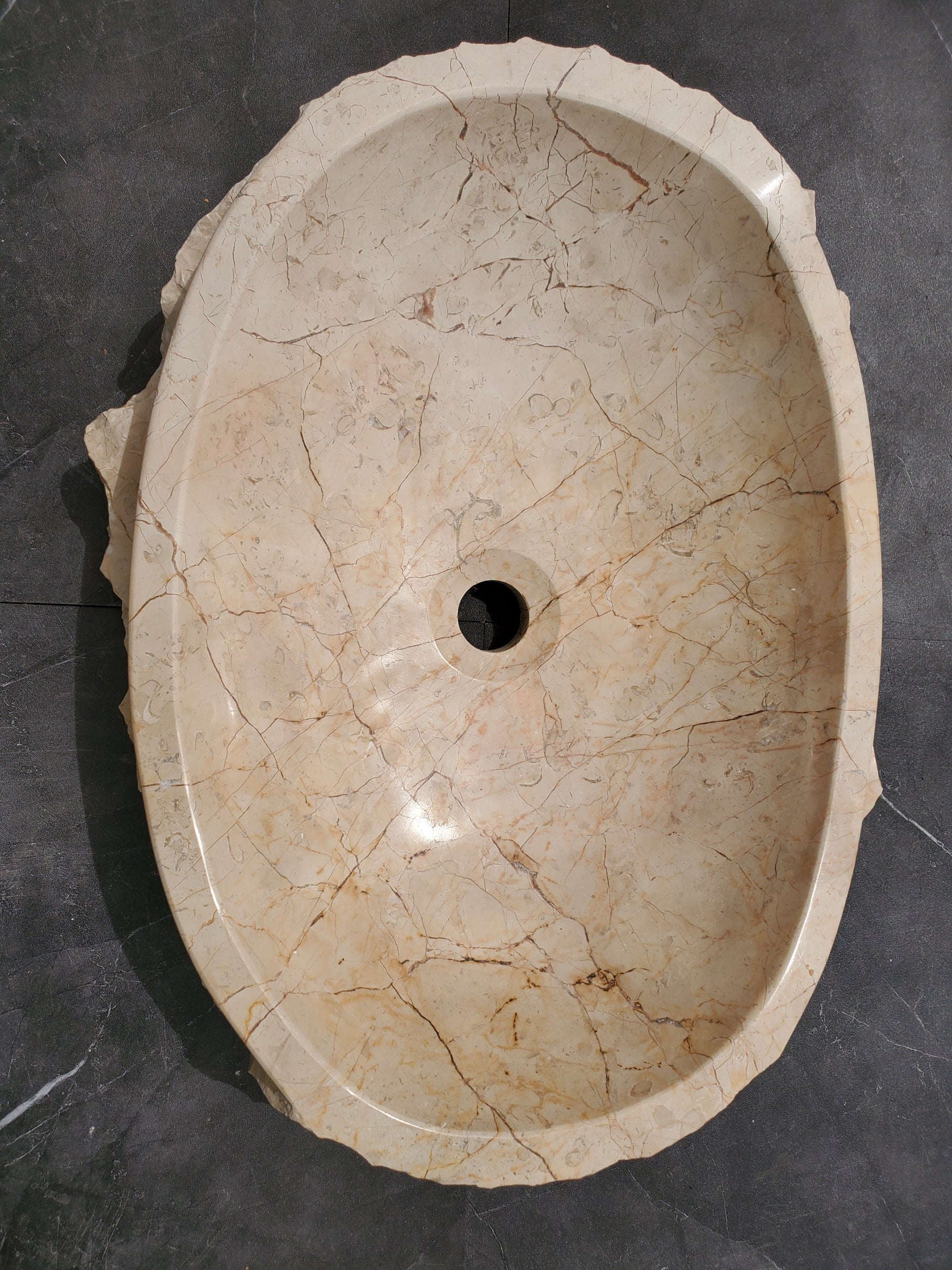 S31_37 Oval Carved Marble Vessel Sink - 20 x 15 inch