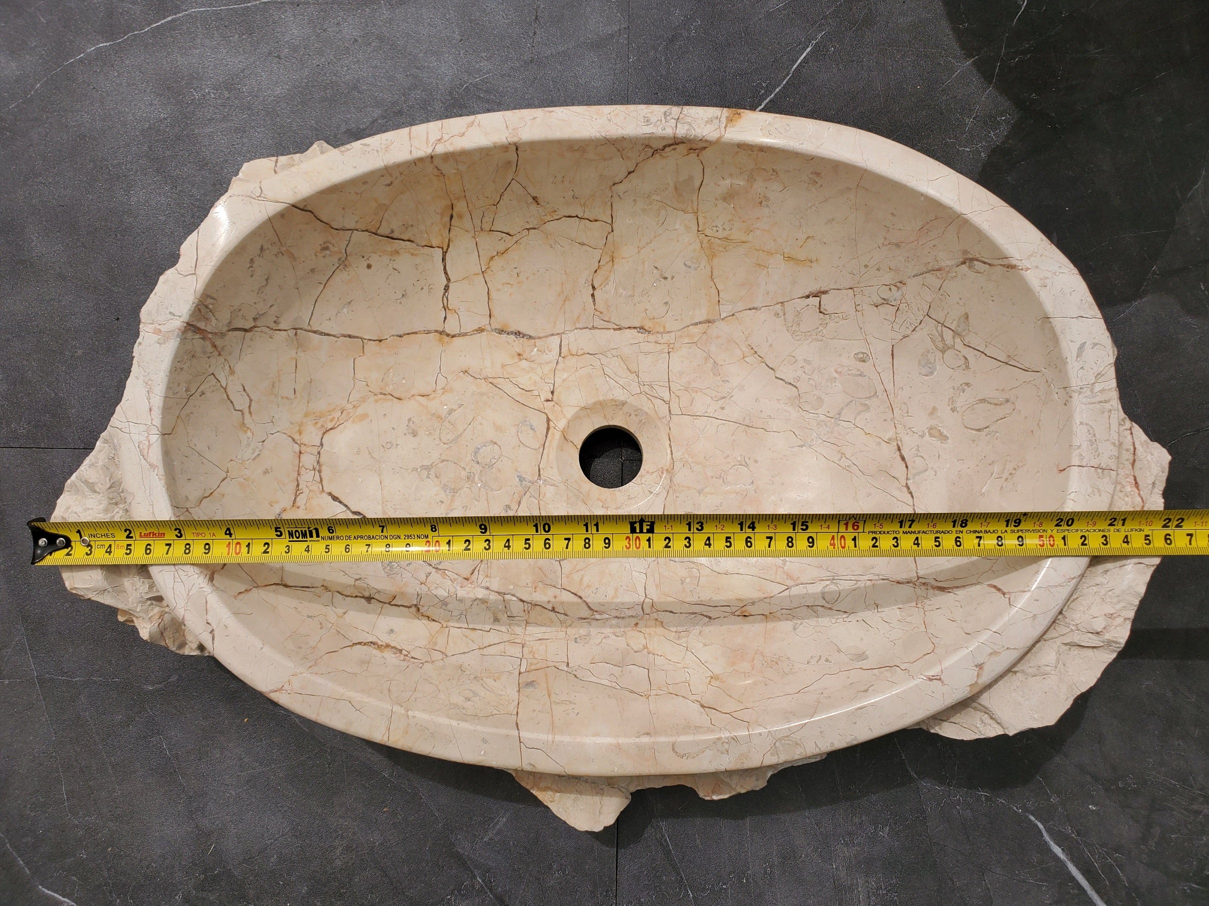 S31_36 Oval Carved Marble Vessel Sink - 22 x 15 inch