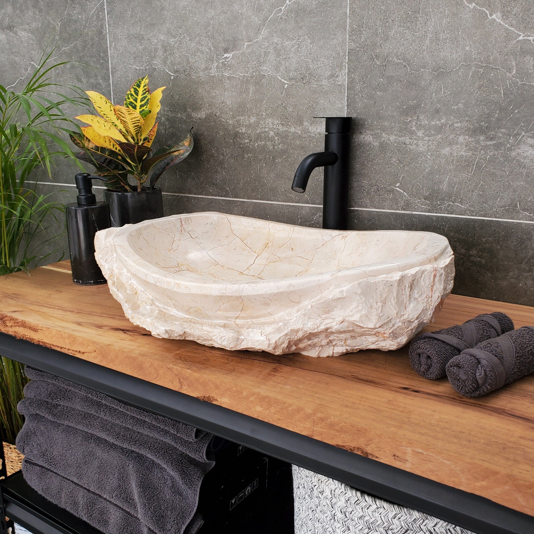 S31_36 Oval Carved Marble Vessel Sink