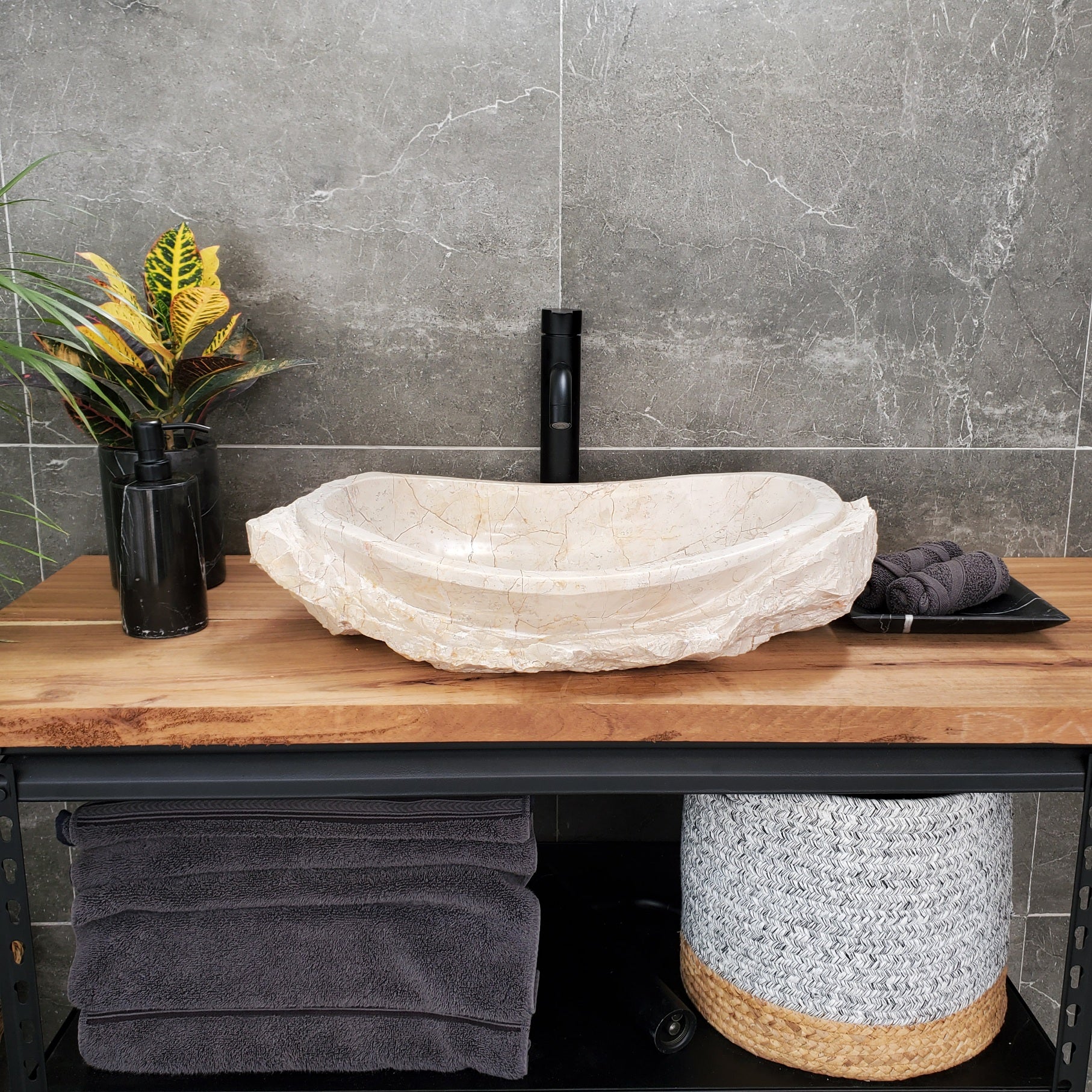 S31_36 Oval Carved Marble Vessel Sink