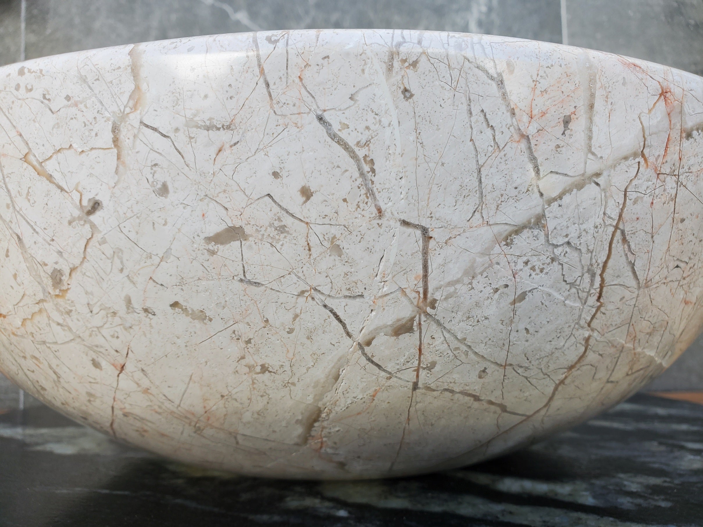 S28_28 Round Marble Stone Vessel Sink - 15.75 x 15.75 inch