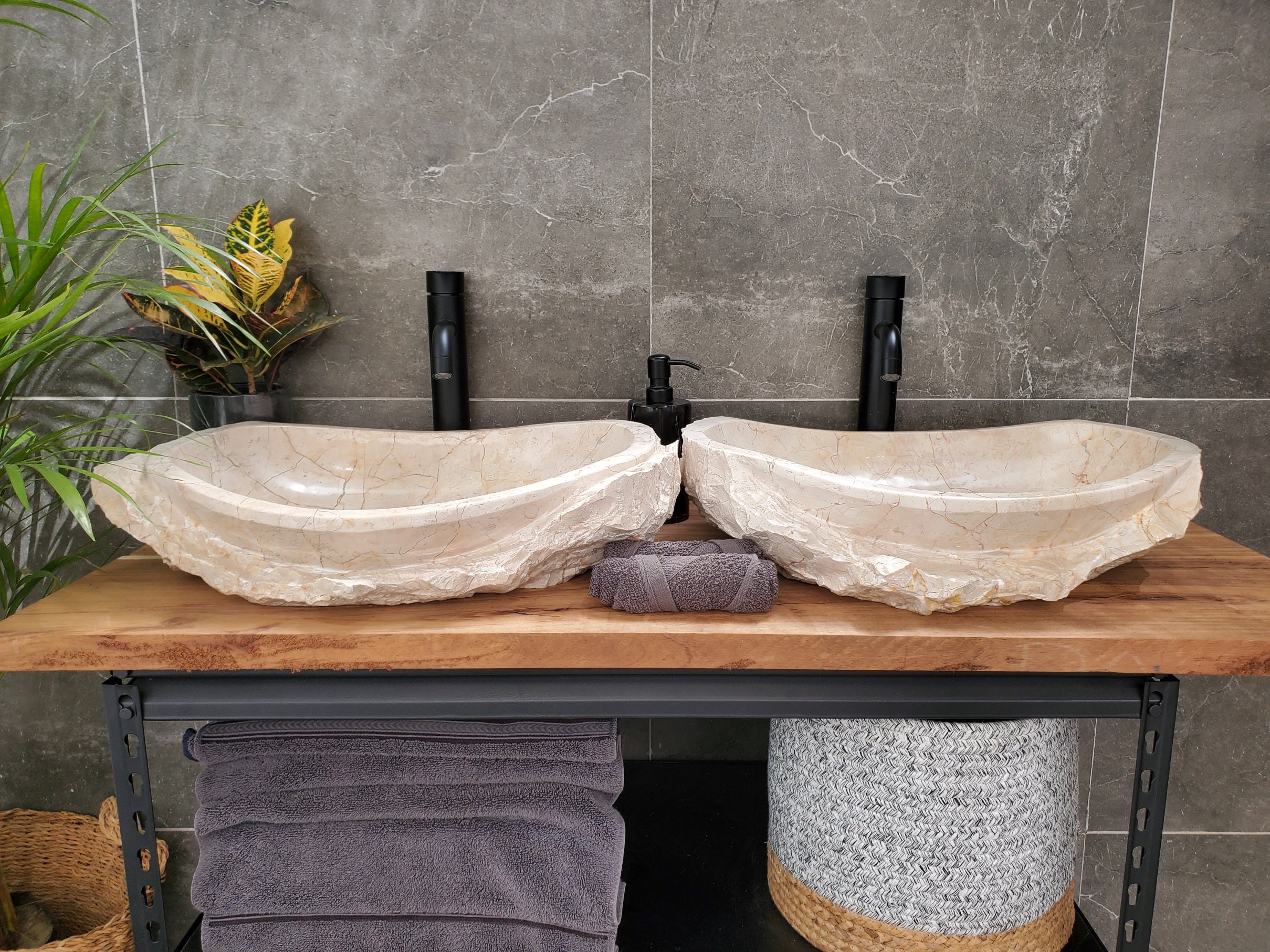 SET3165 Oval Marble Stone Vessel Sink (Set of 2)