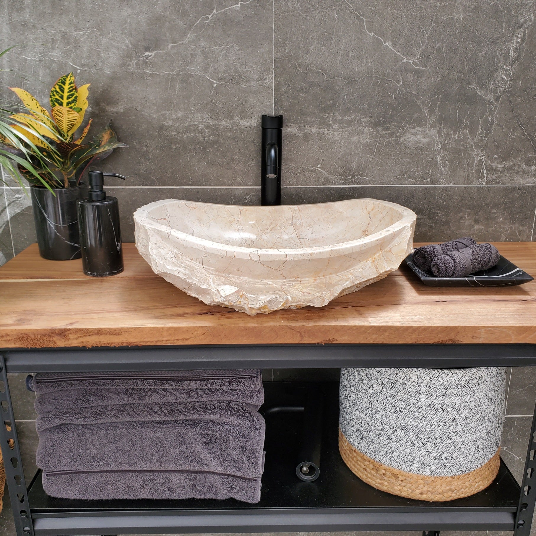 S31_37 Oval Carved Marble Vessel Sink - 20 x 15 inch