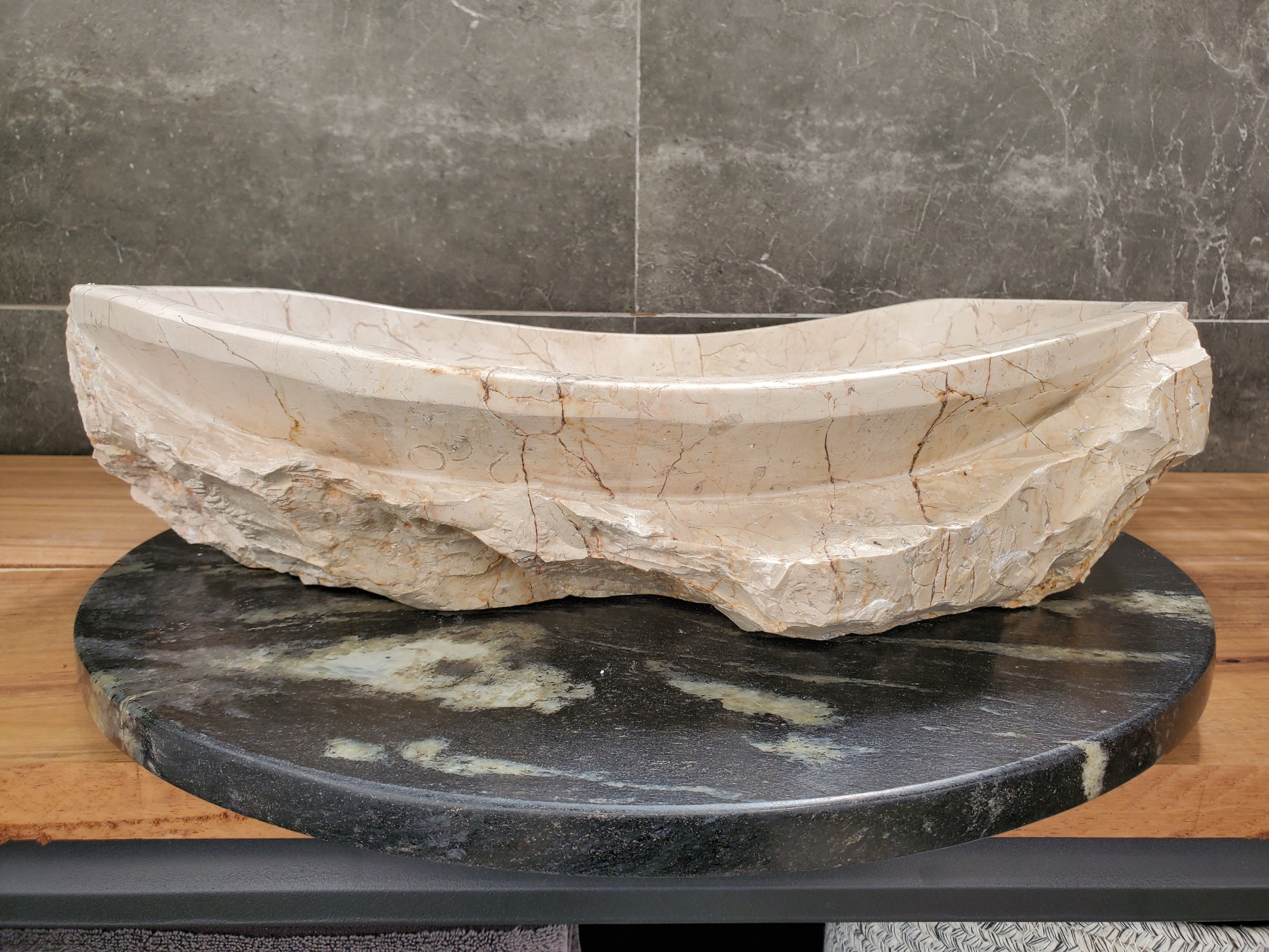 S31_36 Oval Carved Marble Vessel Sink - 22 x 15 inch