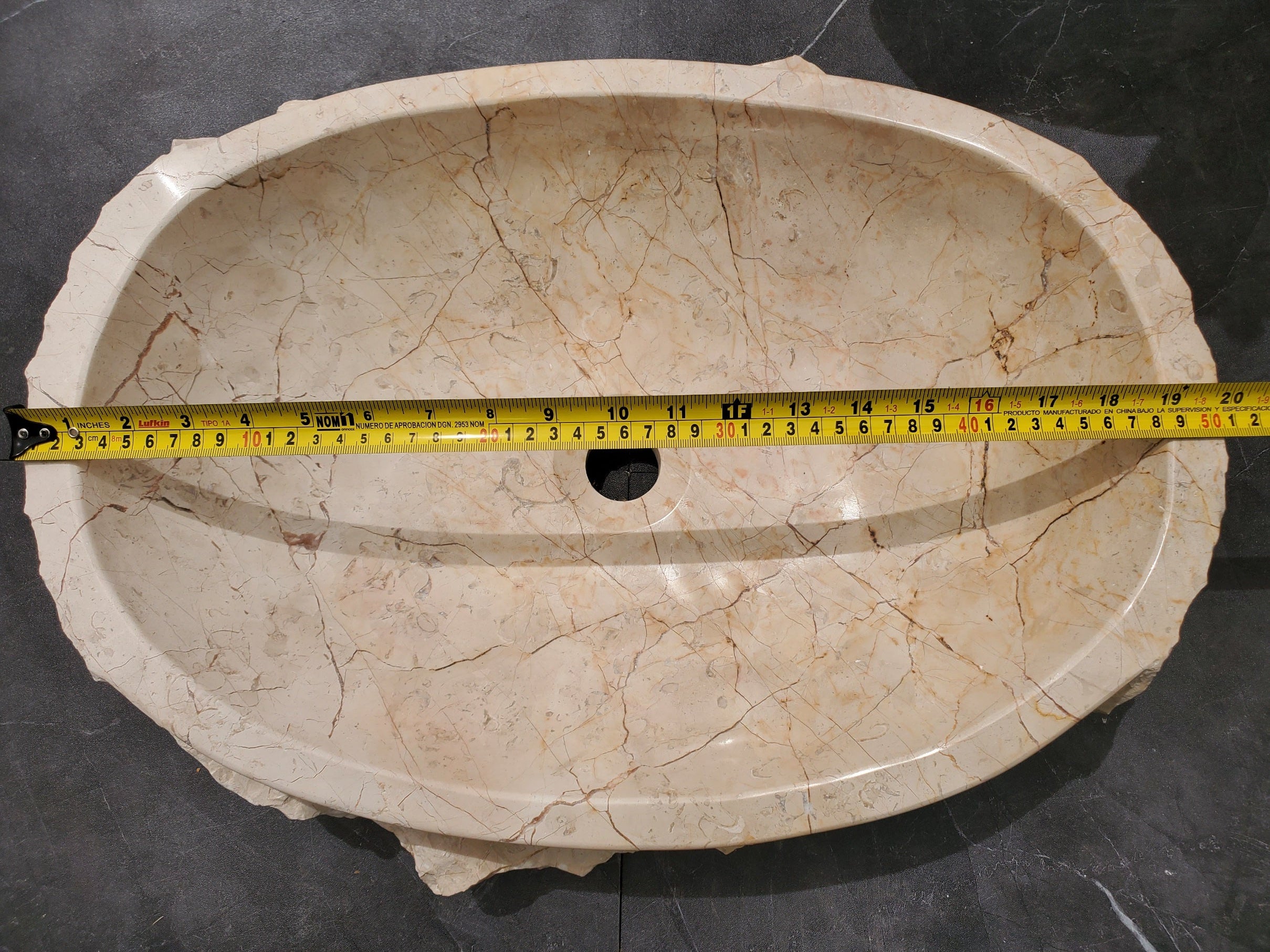 S31_37 Oval Carved Marble Vessel Sink - 20 x 15 inch