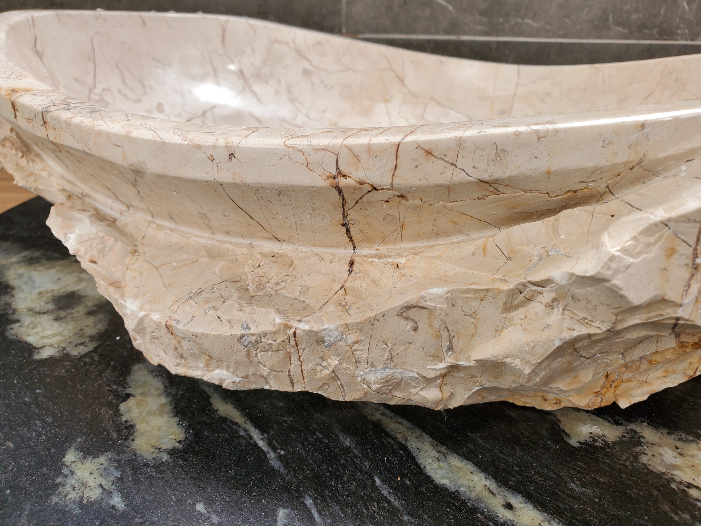S31_36 Oval Carved Marble Vessel Sink - 22 x 15 inch