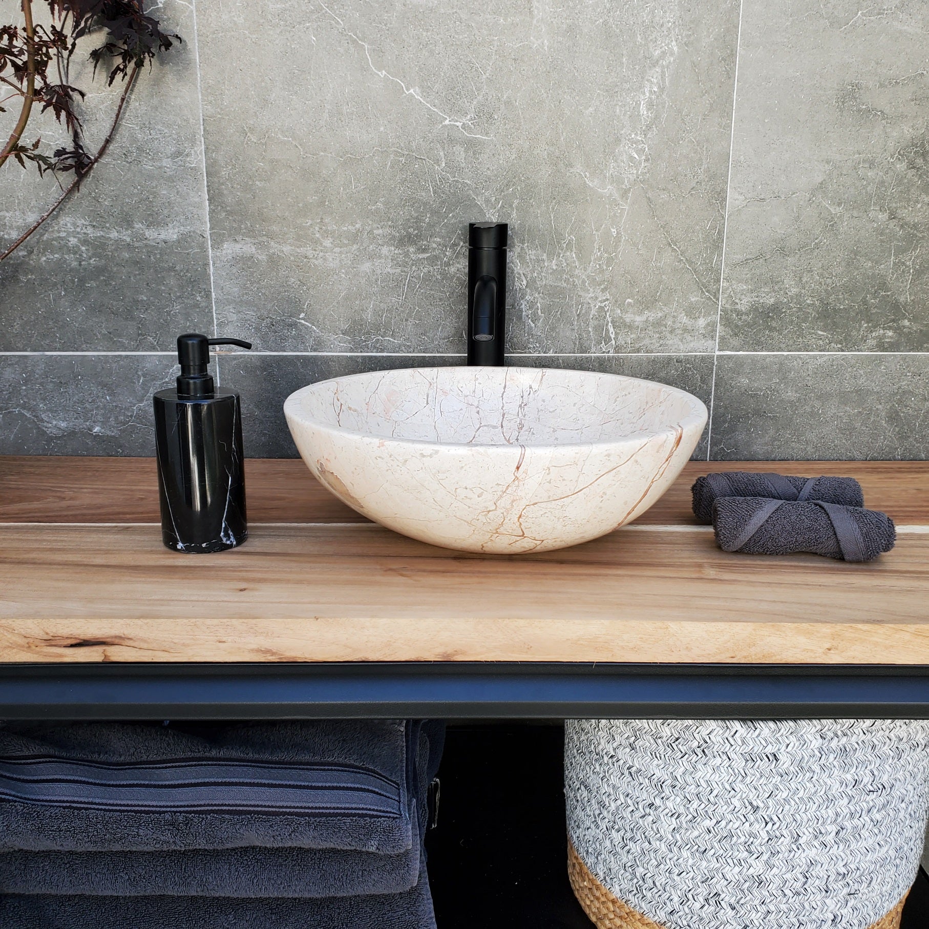 SET1046 Round Marble Stone Vessel Sink (Set of 2)