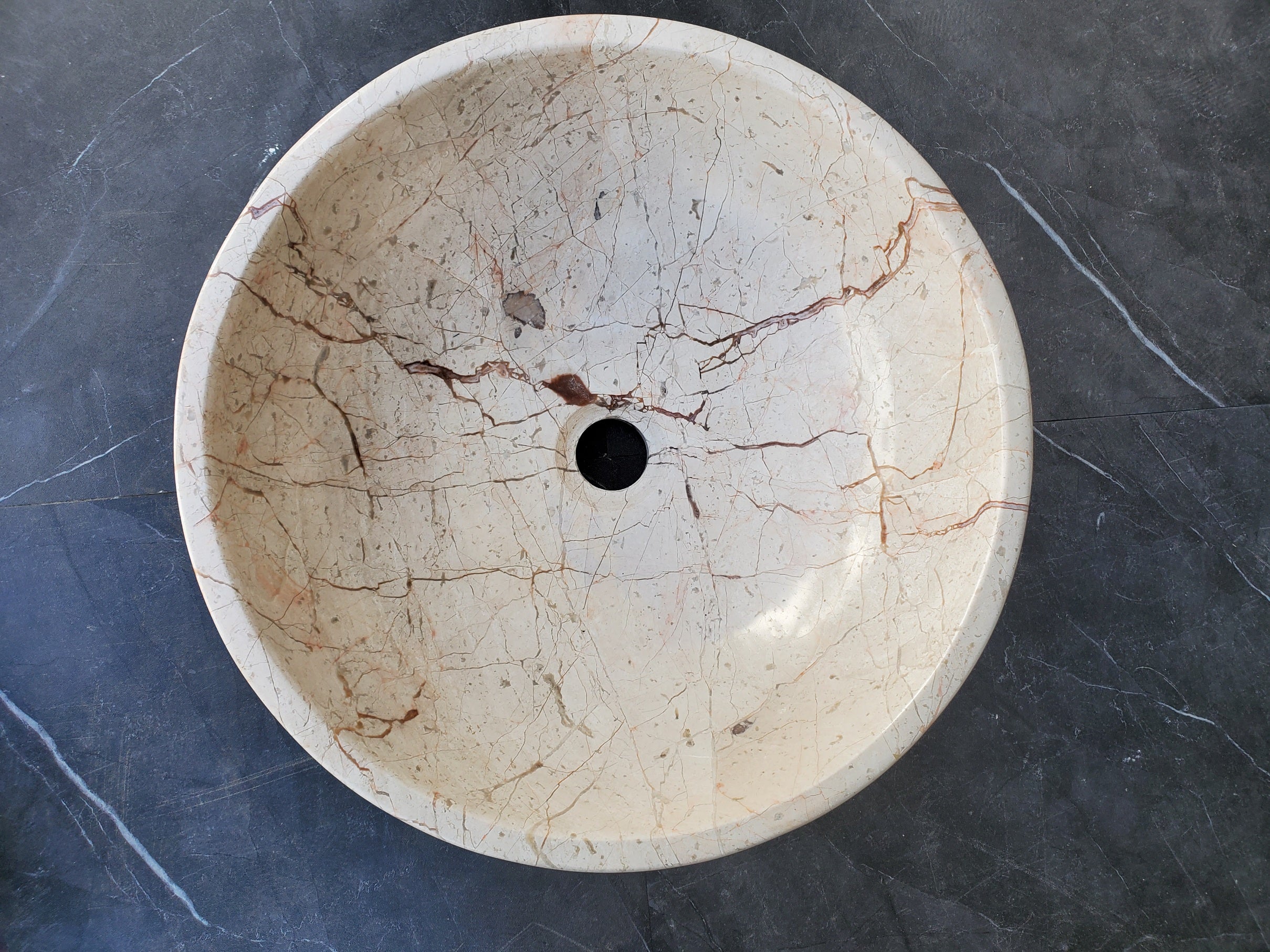 S28_27 Round Marble Stone Vessel Sink - 15.75 x 15.75 inch