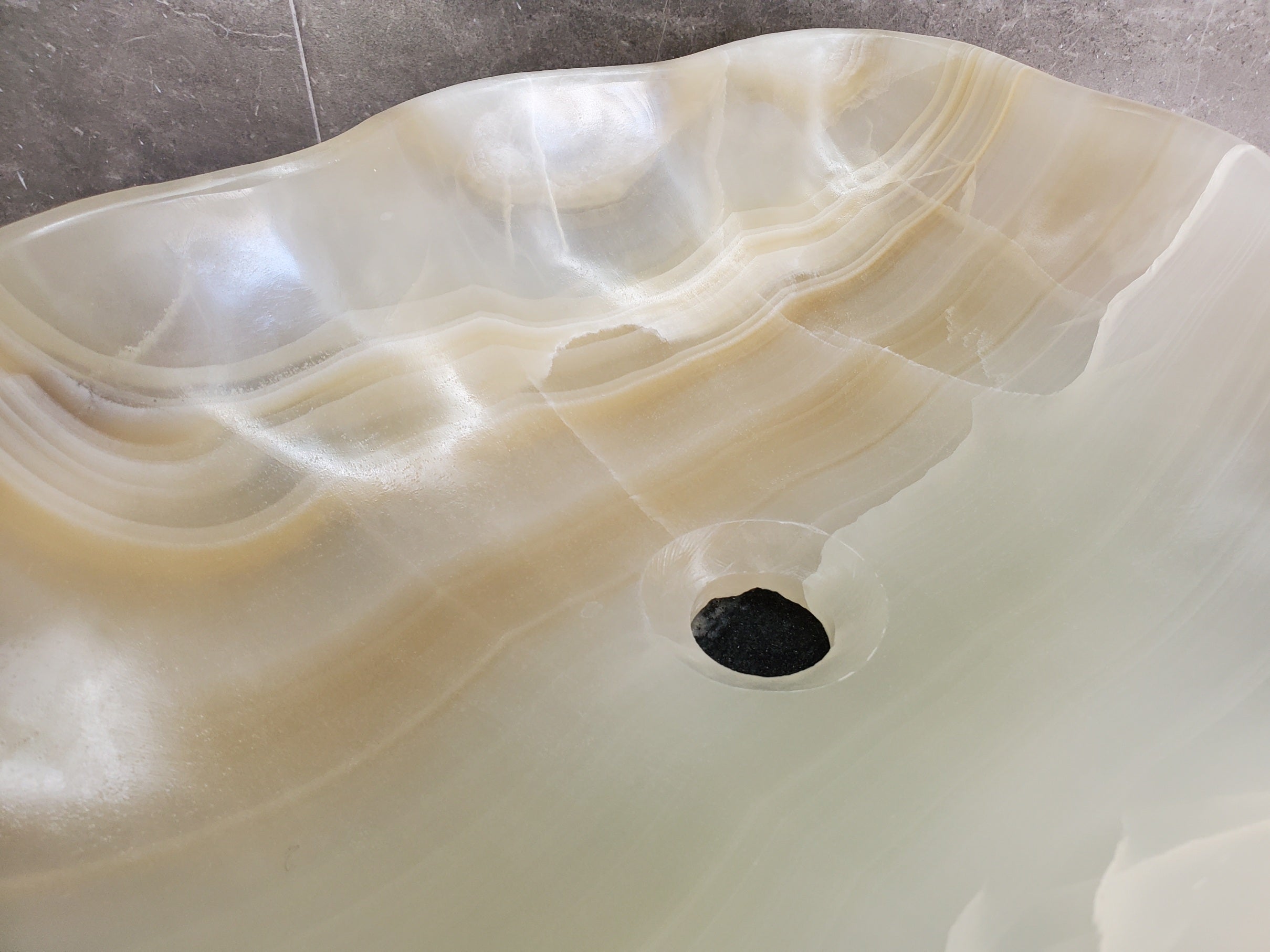 S35_59 Beige Onyx Vessel Sink - Natural Stone Bathroom Basin (16 x 13 inches) Onyx Sinks Sinks