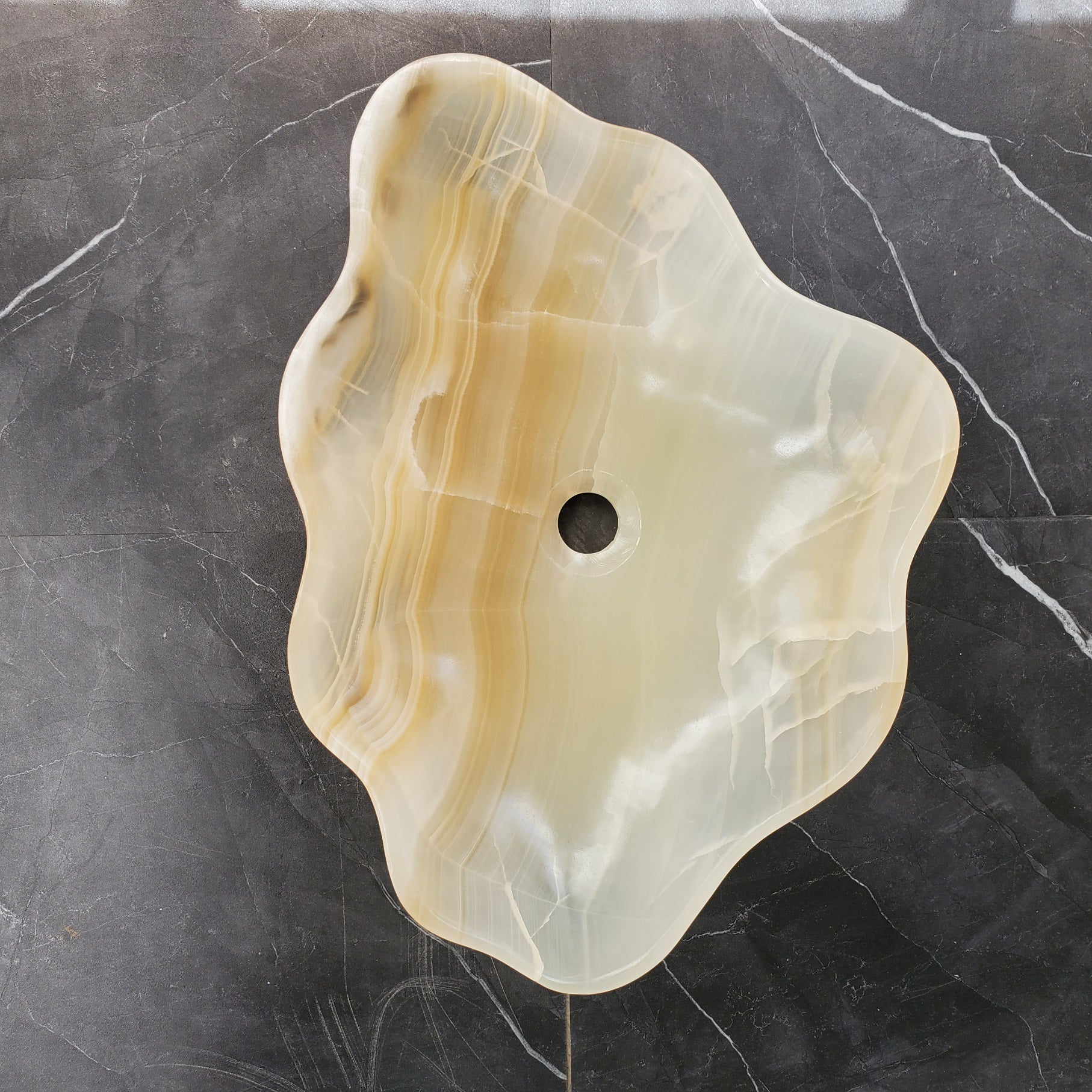 S35_59 Beige Onyx Vessel Sink - Natural Stone Bathroom Basin (16 x 13 inches) Onyx Sinks Sinks