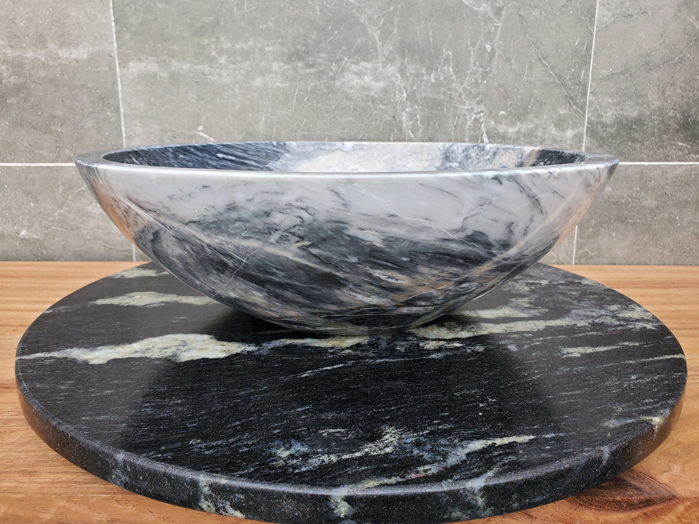 S31_04 Round Marble Vessel Bathroom Sink - 16 x 16 inch