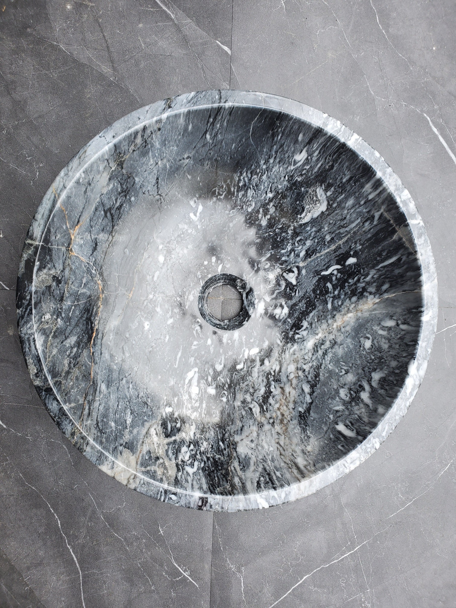 S31_05 Round Marble Vessel Bathroom Sink - 16 x 16 inch