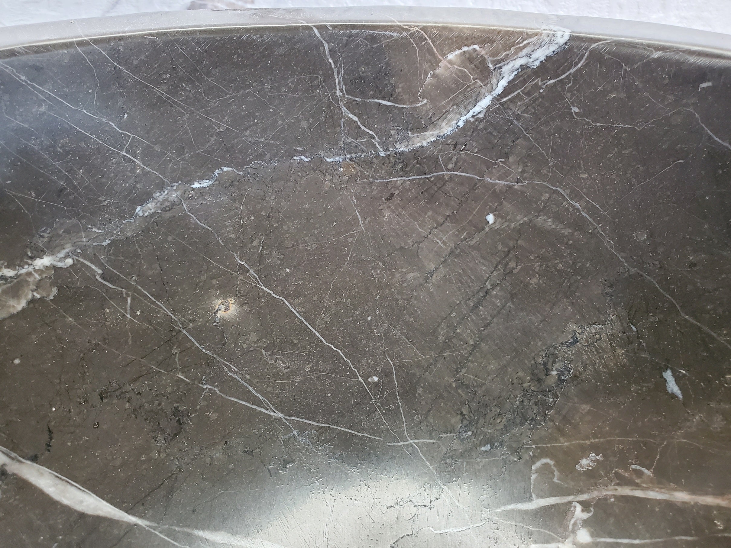 S37_23 Round Black Marble Stone Vessel Bathroom Sink - 16 x 16 inch Marble Sinks Featured Marble Sinks Sinks