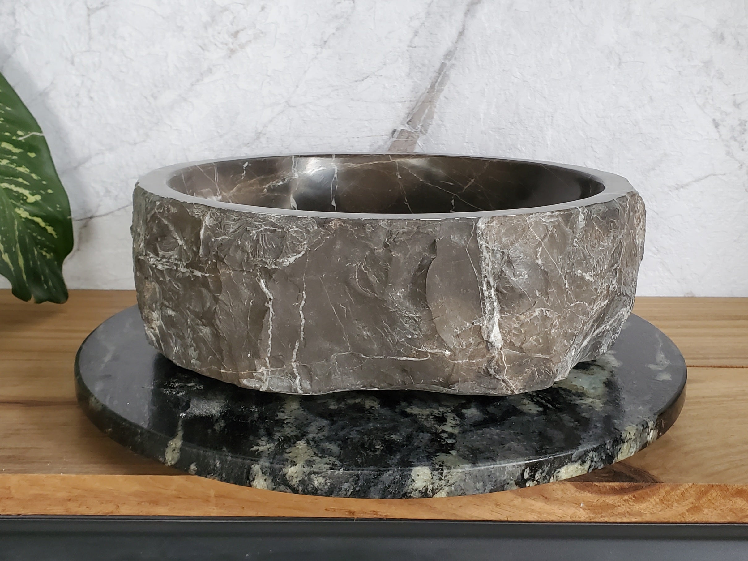 S37_24 Round Black Marble Stone Vessel Bathroom Sink Featured Marble Sinks Sinks