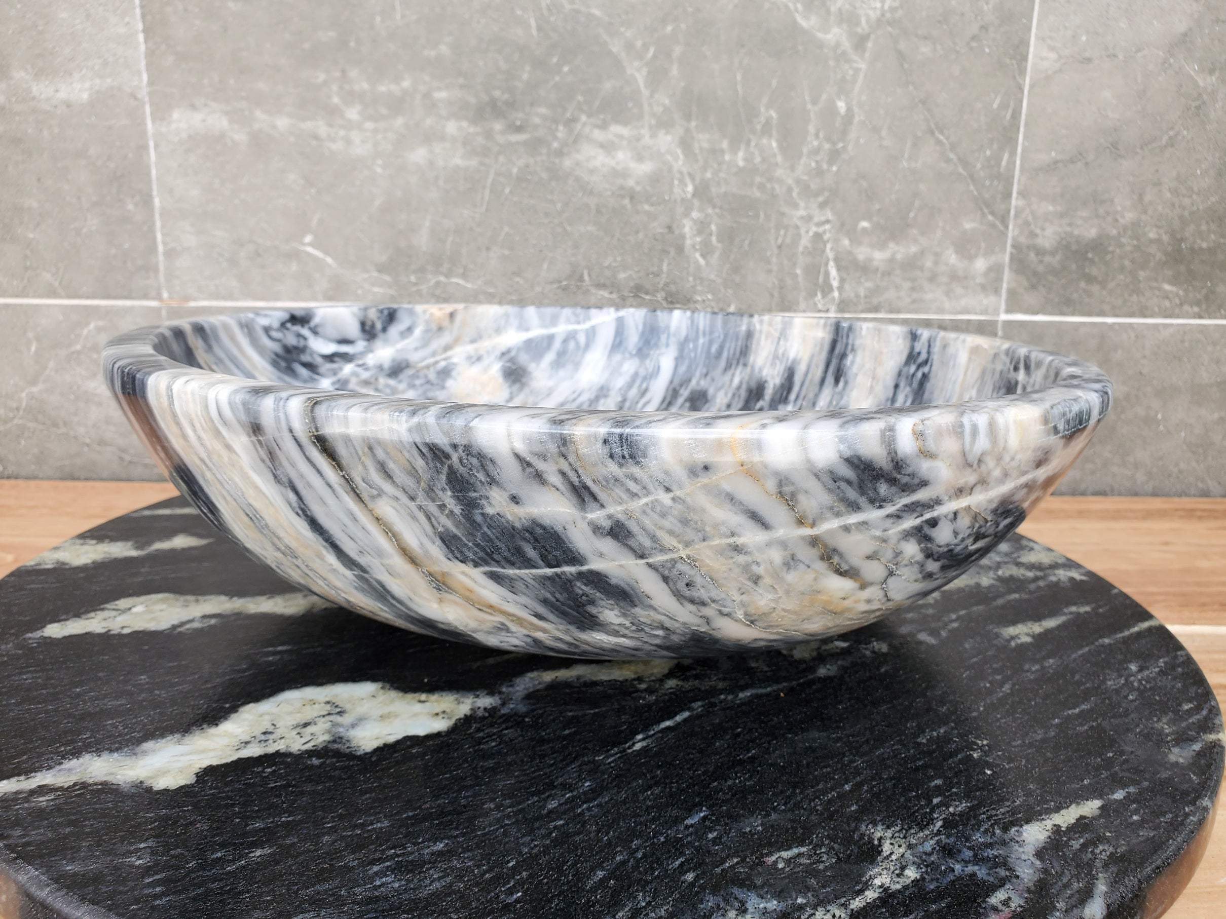 S29_22 Marble Stone Vessel Bathroom Sink (Round)