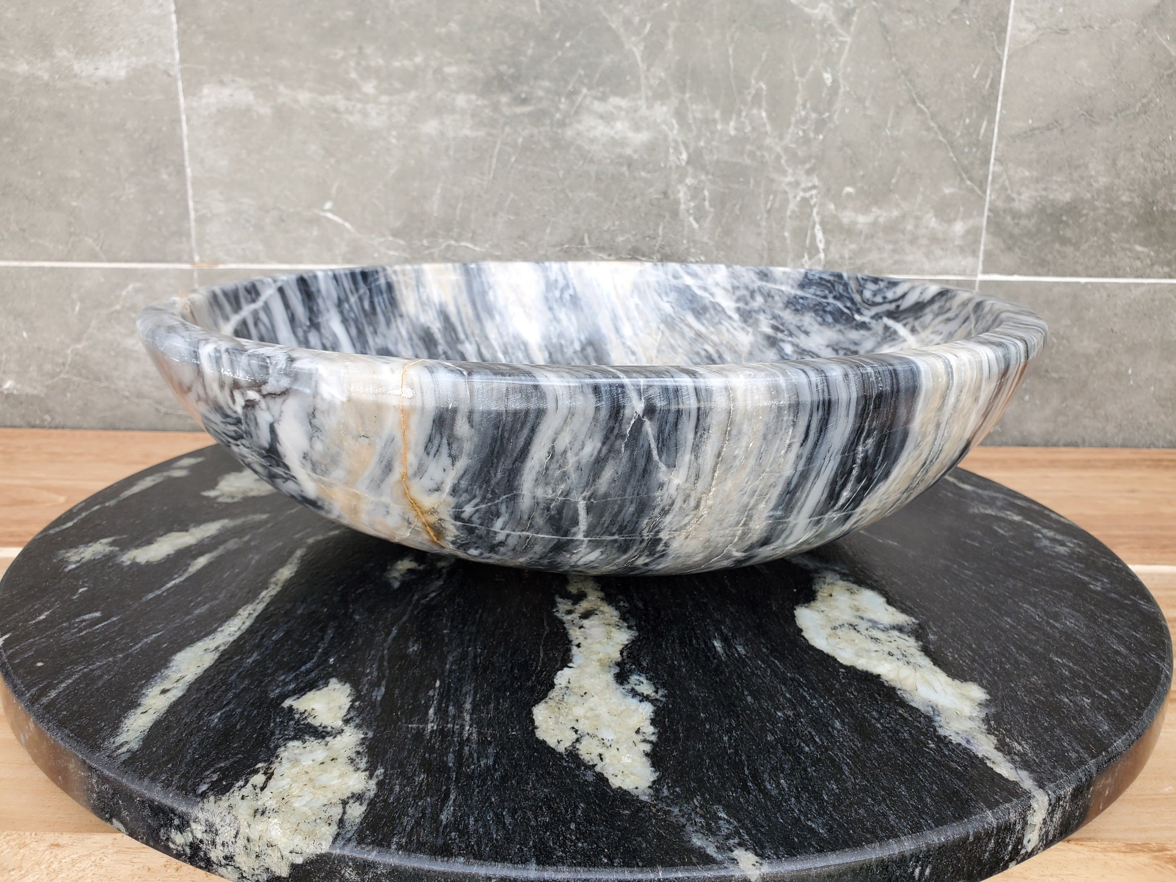 S29_22 Marble Stone Vessel Bathroom Sink (Round)