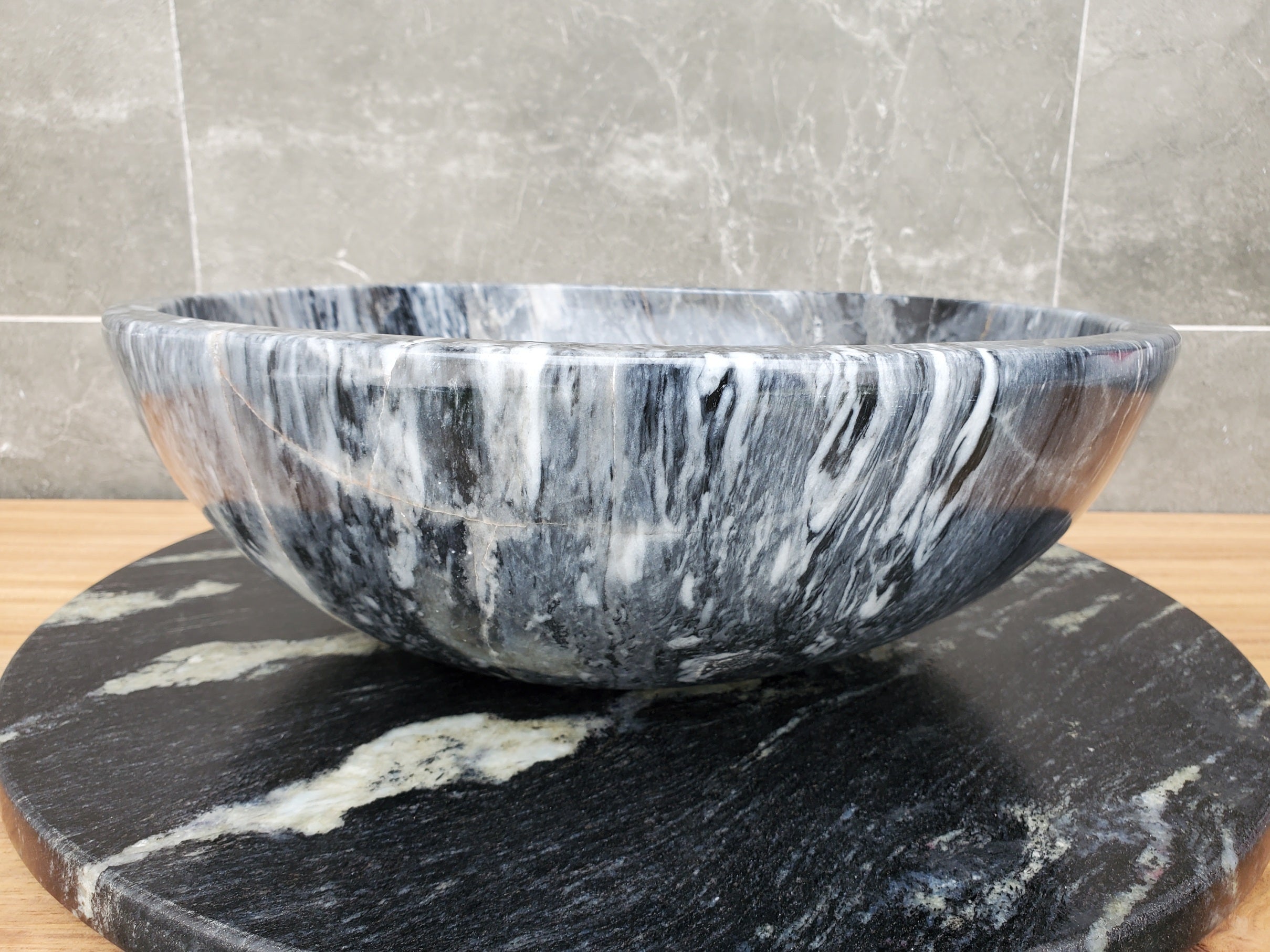 S31_05 Round Marble Vessel Bathroom Sink - 16 x 16 inch