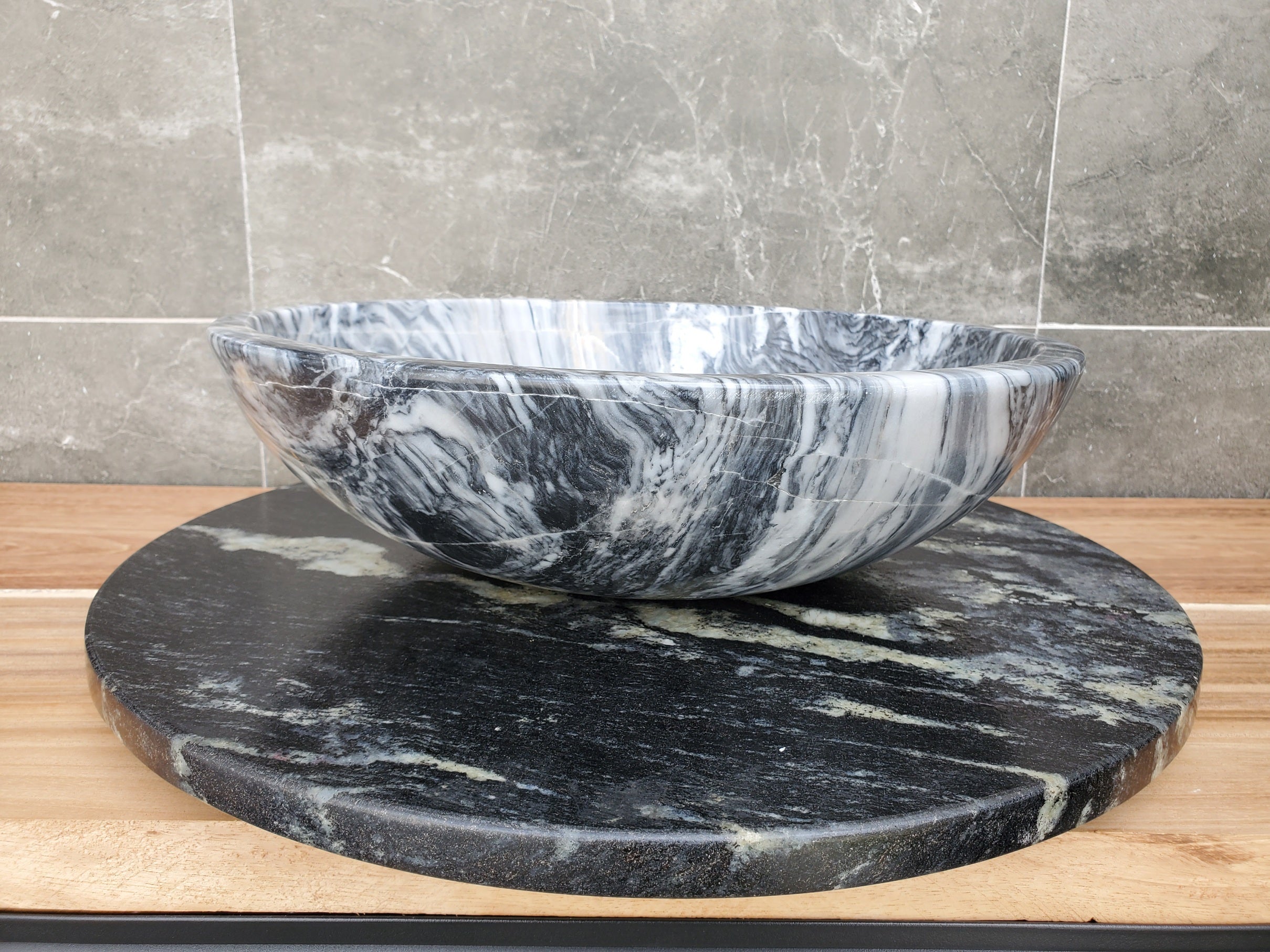 S29_21 Marble Stone Vessel Bathroom Sink (Round)