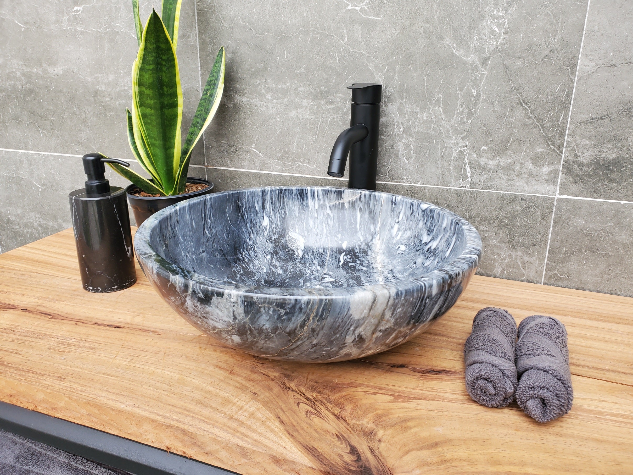 S31_05 Round Marble Vessel Bathroom Sink