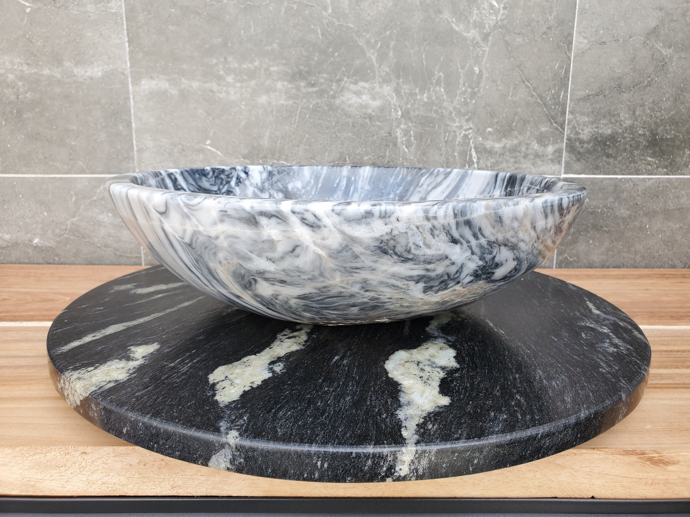 S29_21 Marble Stone Vessel Bathroom Sink (Round)