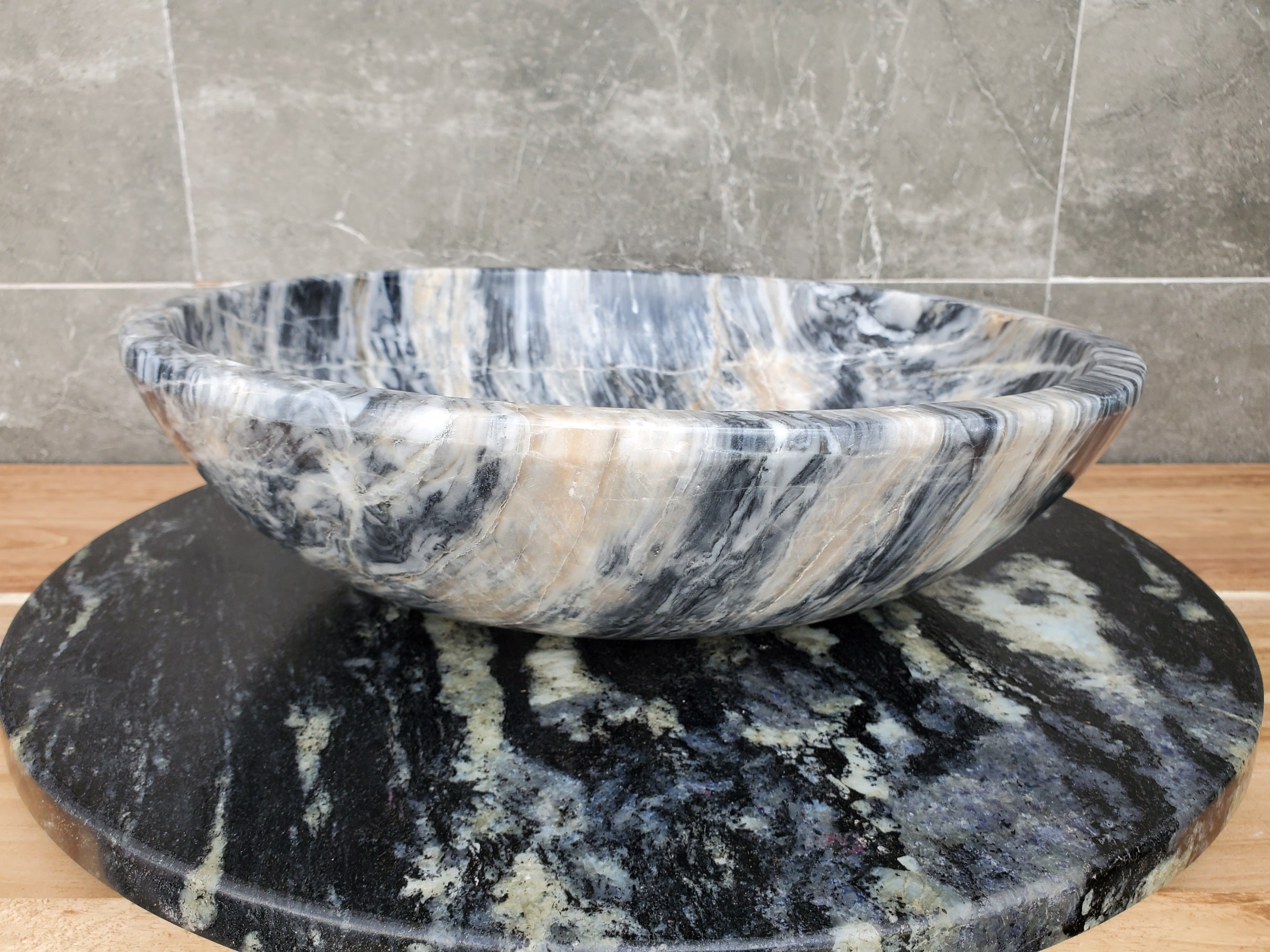 S29_22 Marble Stone Vessel Bathroom Sink (Round)