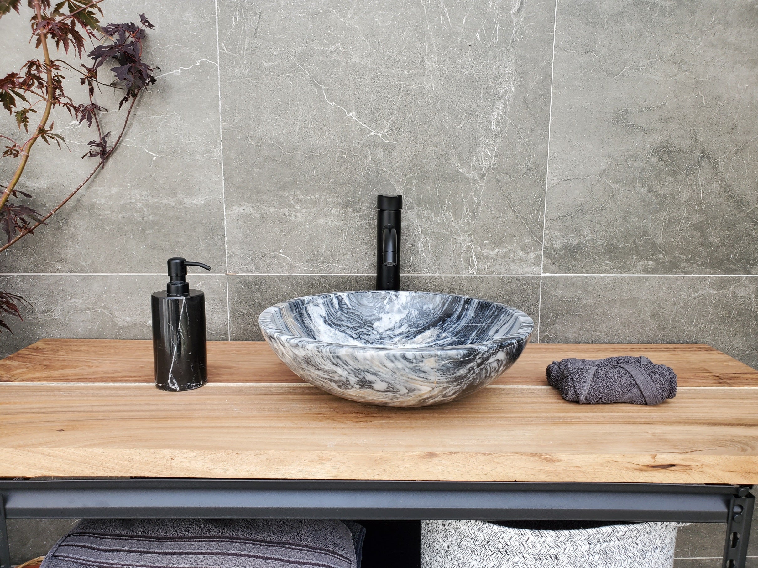 S29_21 Marble Stone Vessel Bathroom Sink (Round)