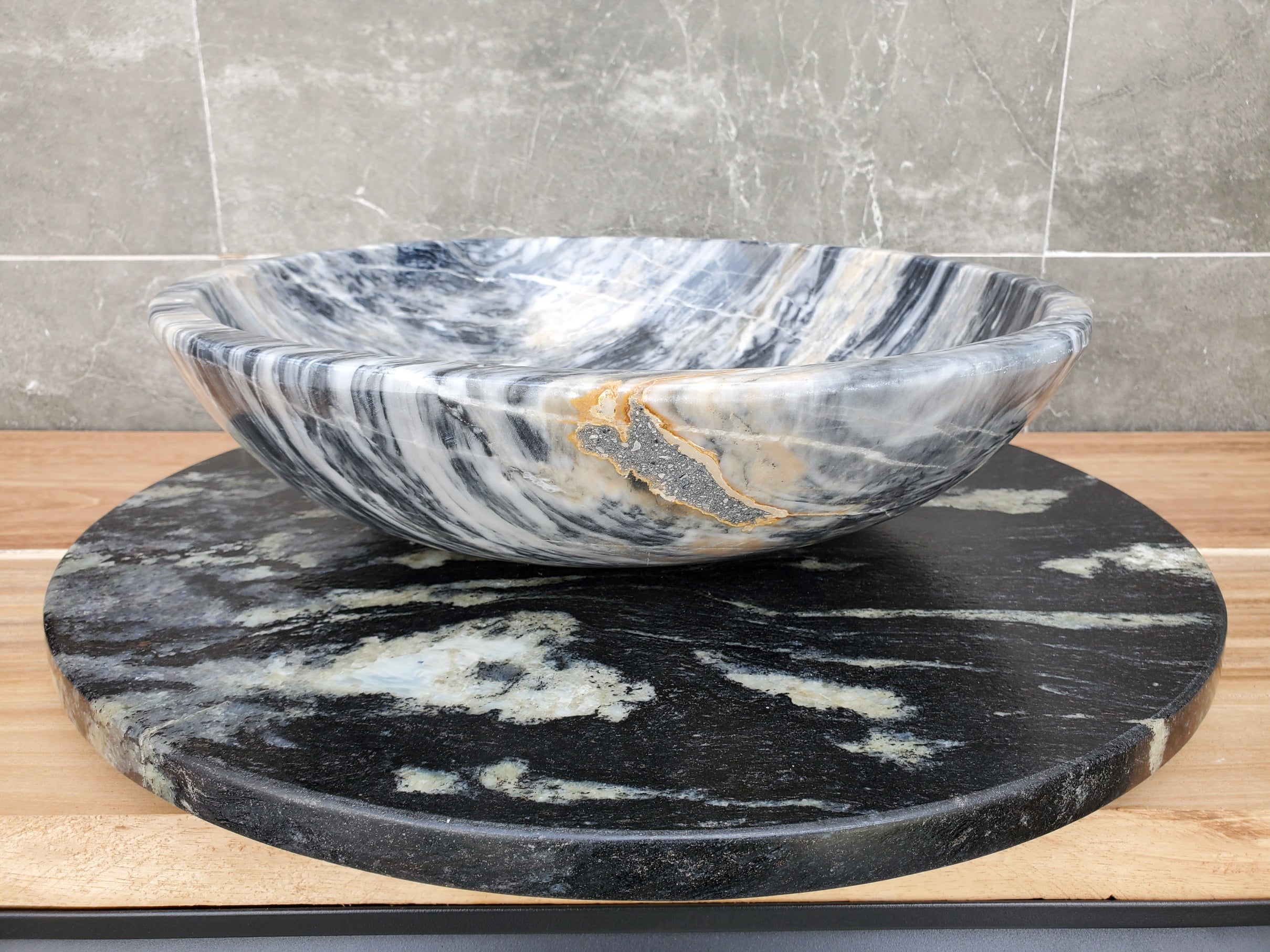 S29_22 Marble Stone Vessel Bathroom Sink (Round)