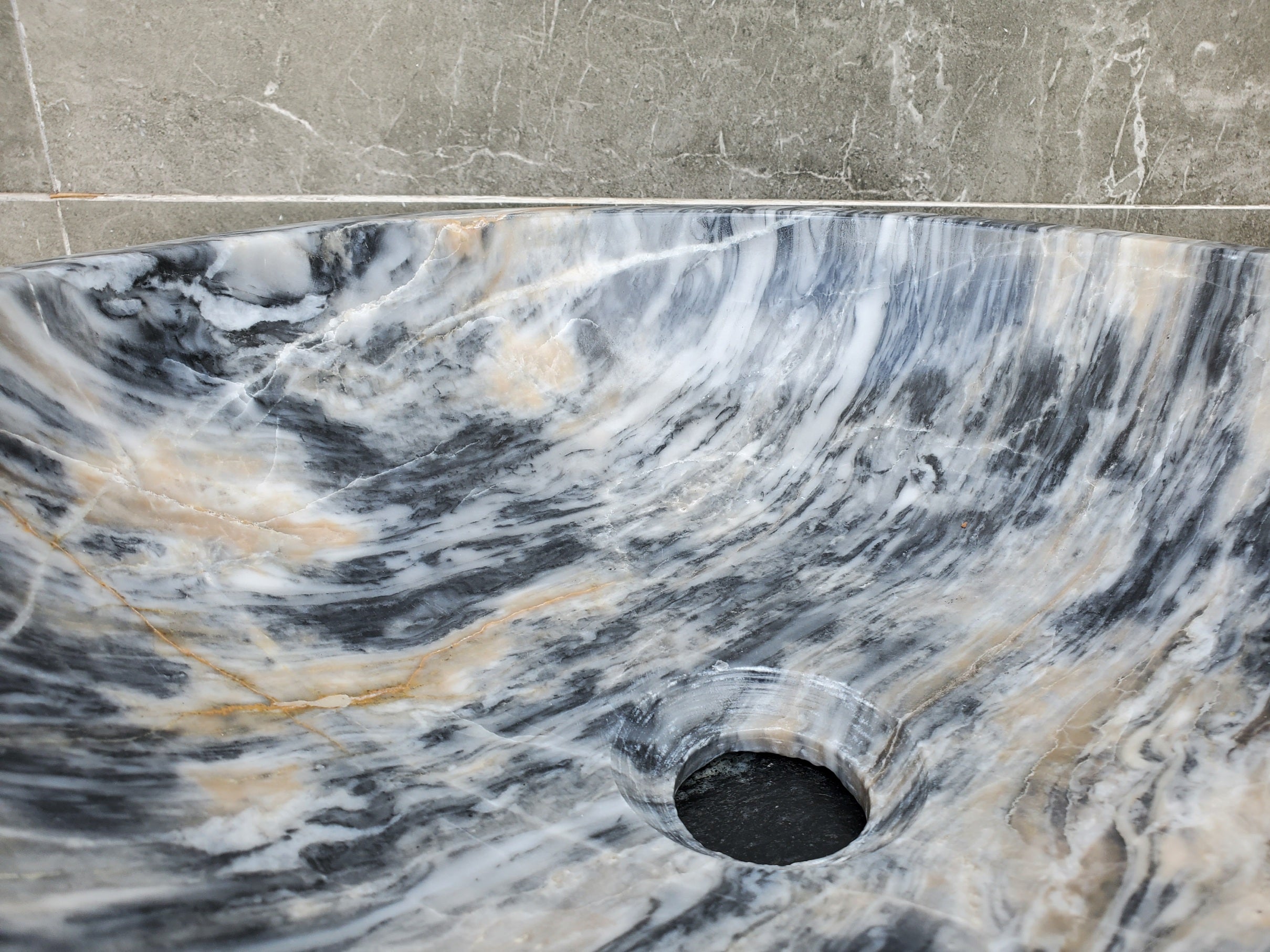 S29_22 Marble Stone Vessel Bathroom Sink (Round)