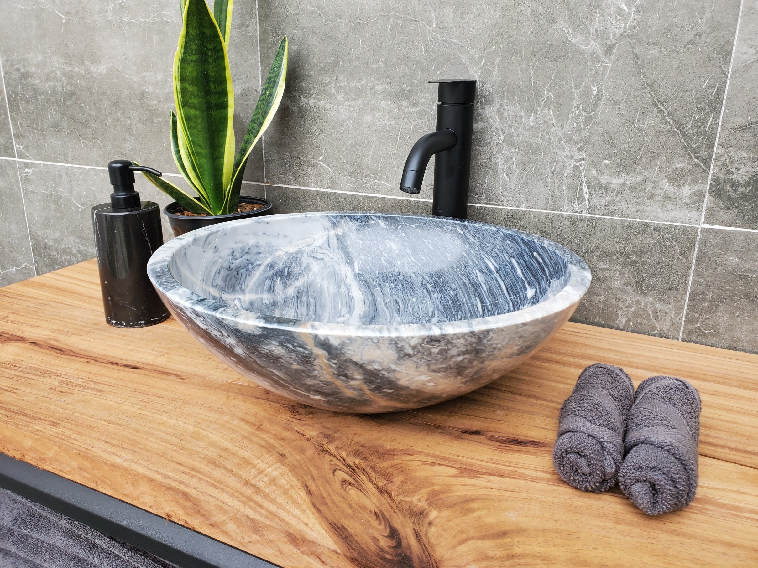 S31_04 Round Marble Vessel Bathroom Sink - 16 x 16 inch