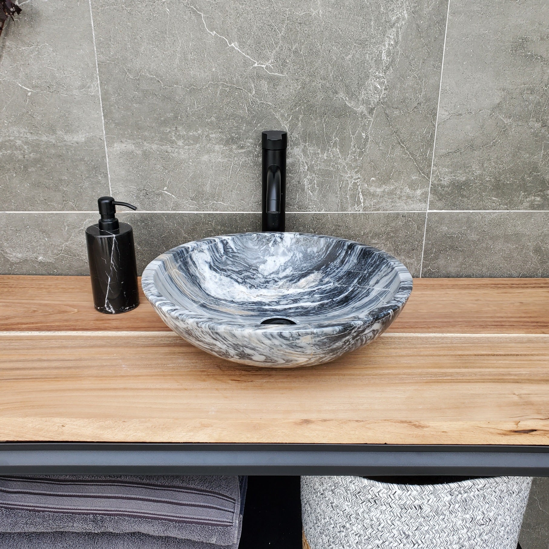 S29_21 Marble Stone Vessel Bathroom Sink (Round)