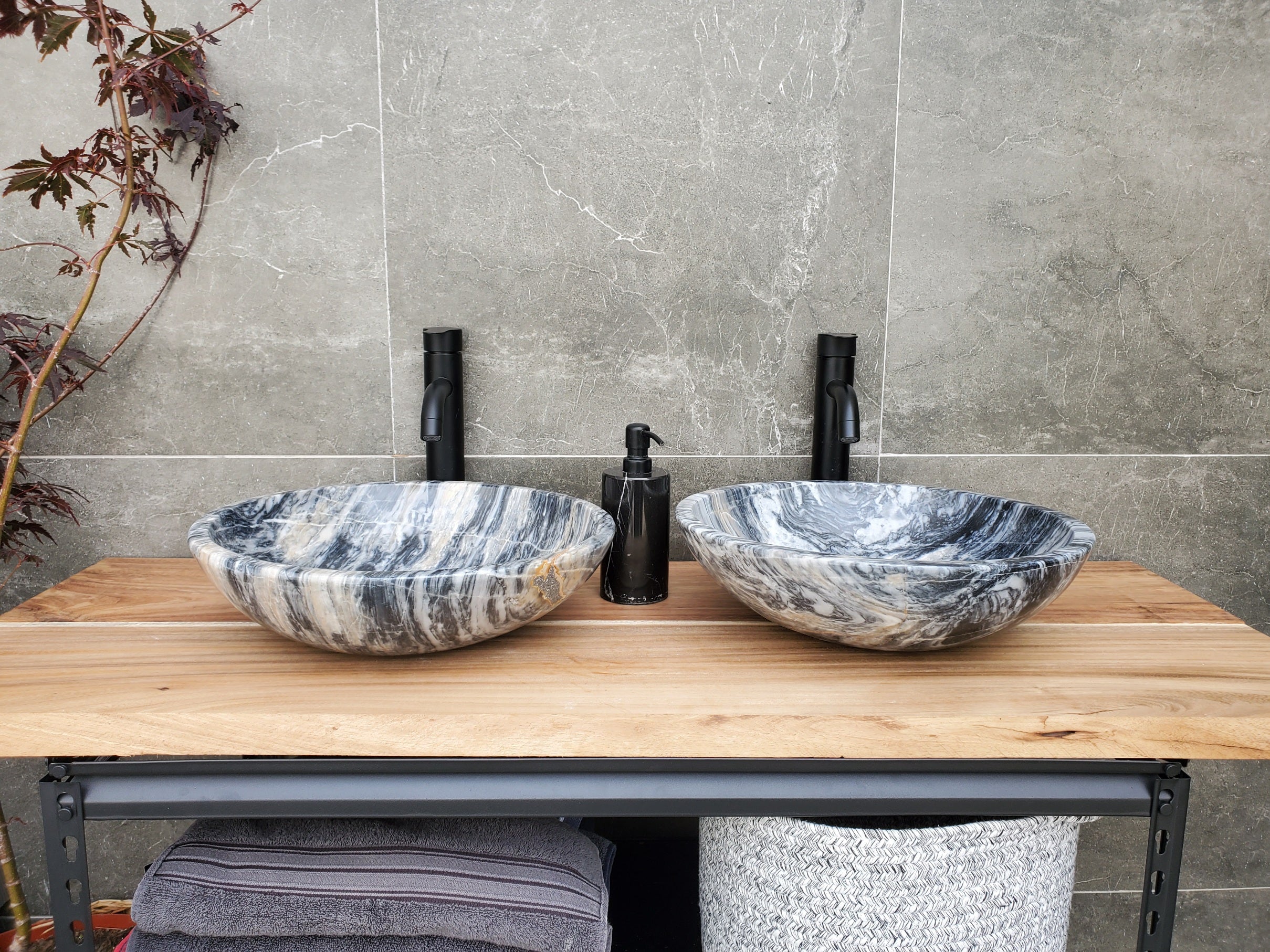 SET1044 Marble Stone Vessel Sink Set