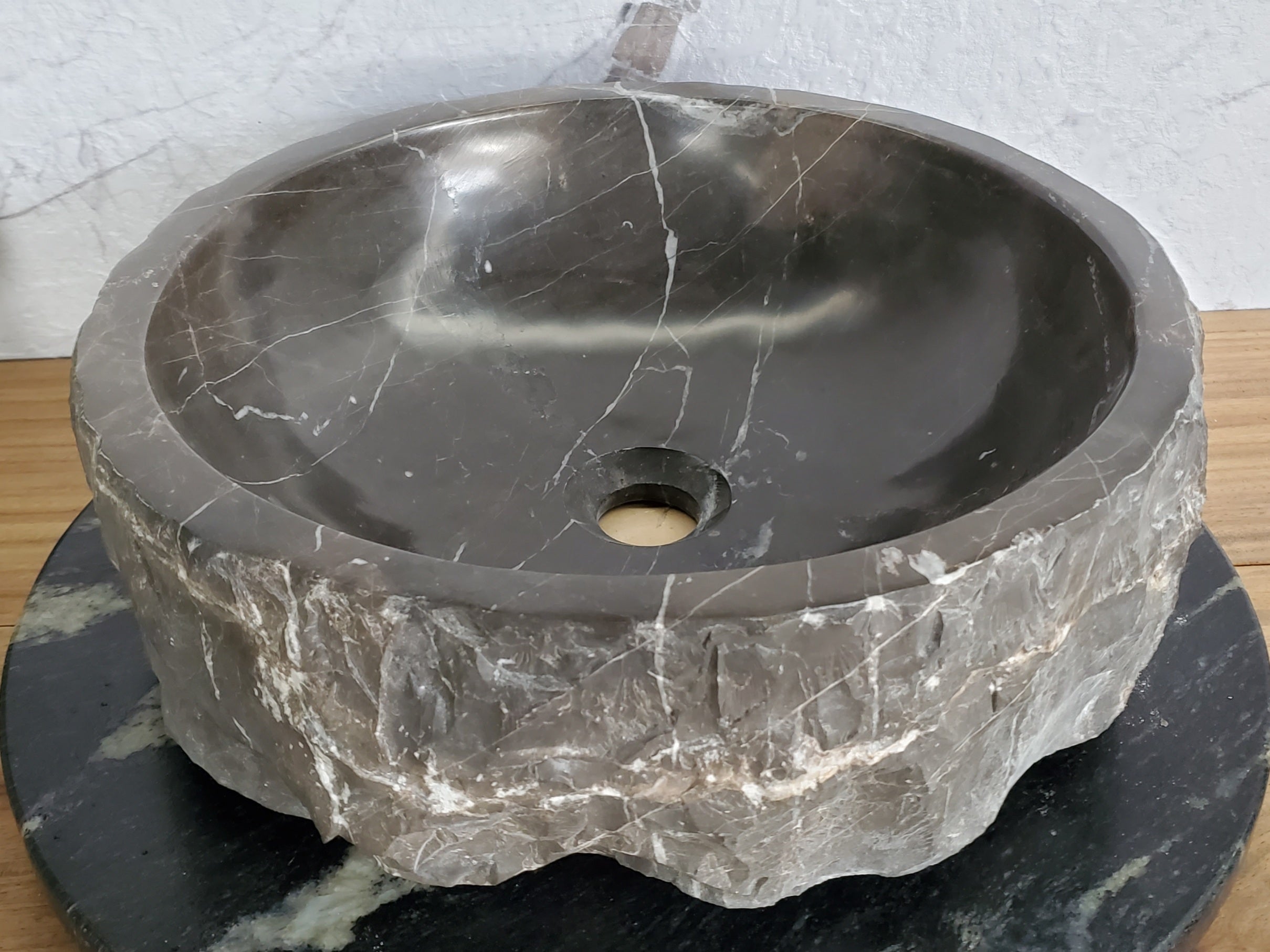 S37_24 Round Black Marble Stone Vessel Bathroom Sink Featured Marble Sinks Sinks
