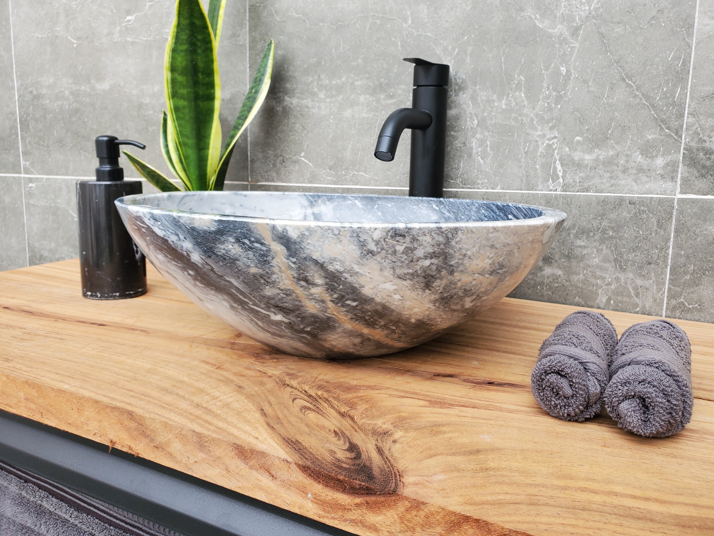 S31_04 Round Marble Vessel Bathroom Sink - 16 x 16 inch