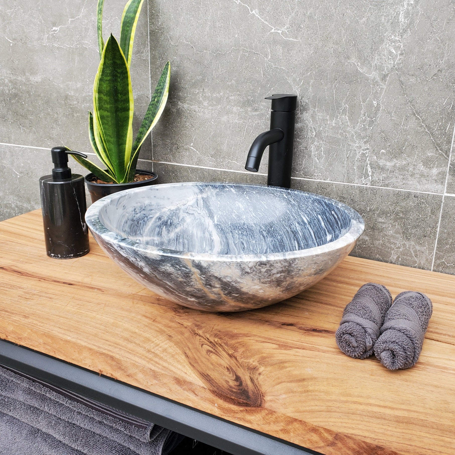 S31_04 Round Marble Vessel Bathroom Sink