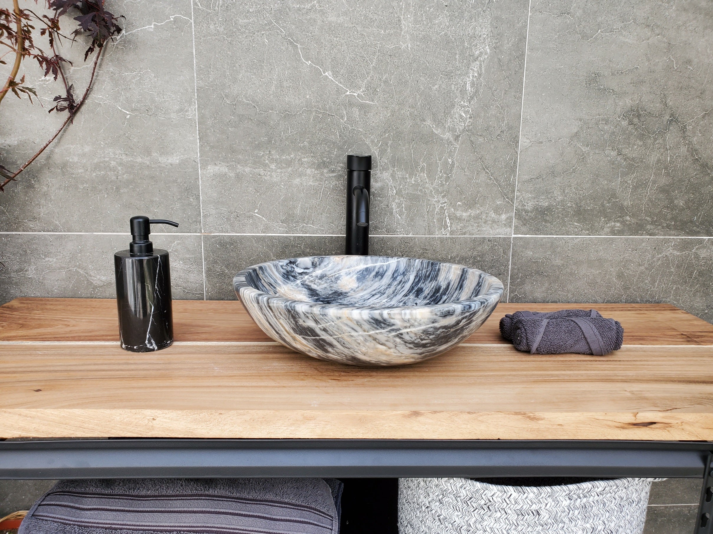 S29_22 Marble Stone Vessel Bathroom Sink (Round)