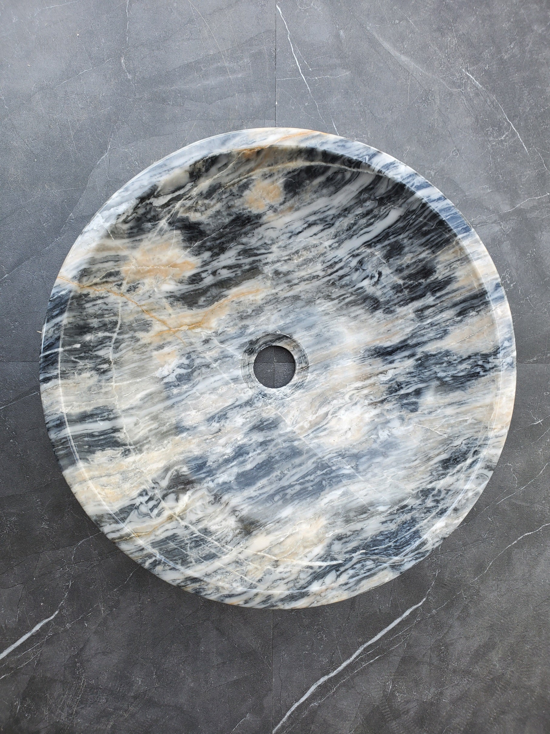 S29_22 Marble Stone Vessel Bathroom Sink (Round)
