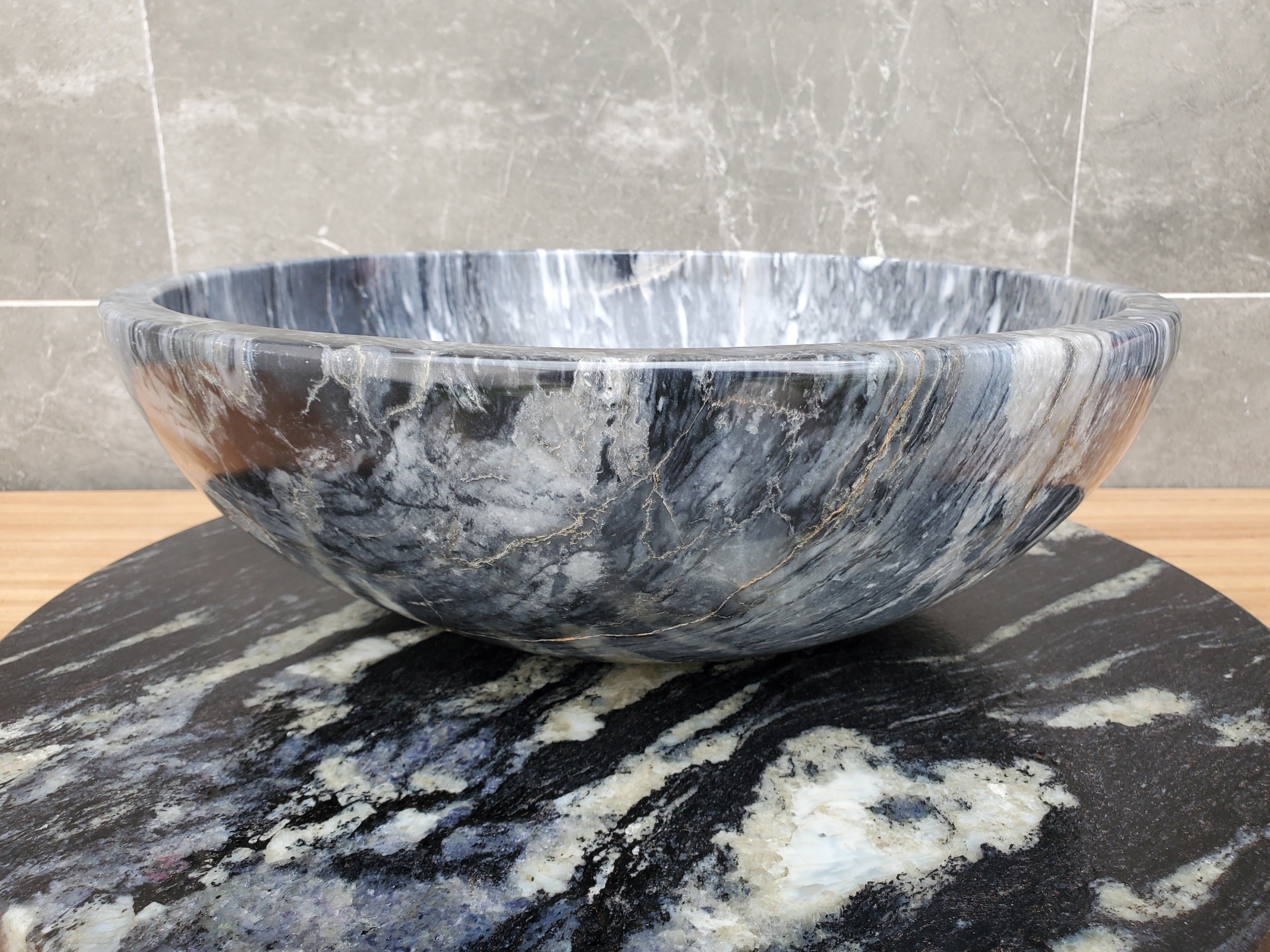 S31_05 Round Marble Vessel Bathroom Sink - 16 x 16 inch