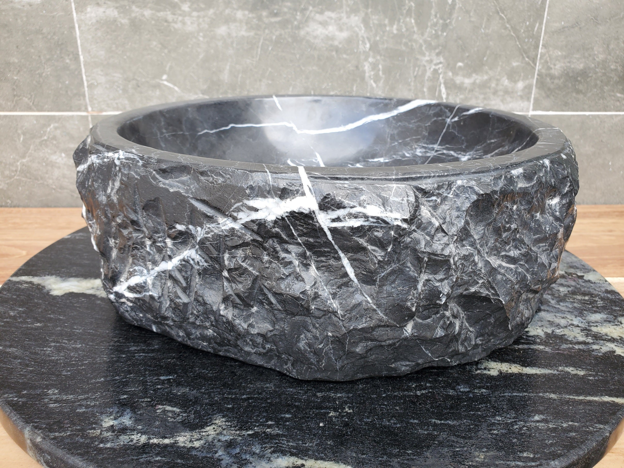 S29_26 Marble Stone Vessel Bathroom Sink (Round)