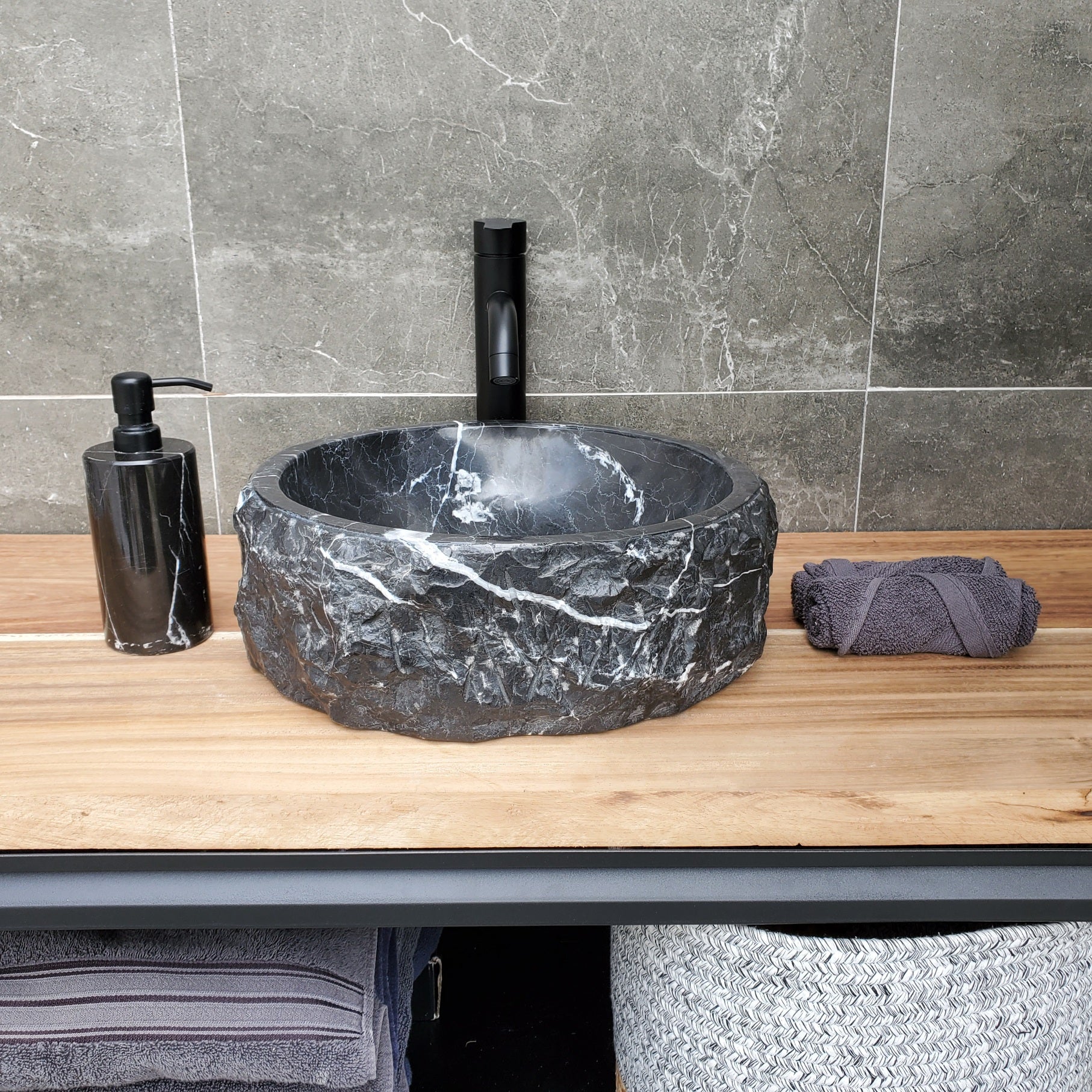 S29_26 Marble Stone Vessel Bathroom Sink - 14 x 14 inch