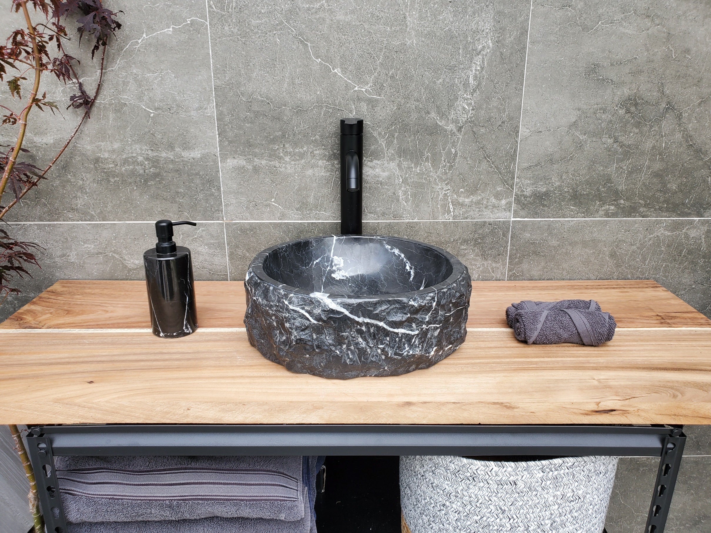S29_26 Marble Stone Vessel Bathroom Sink (Round)