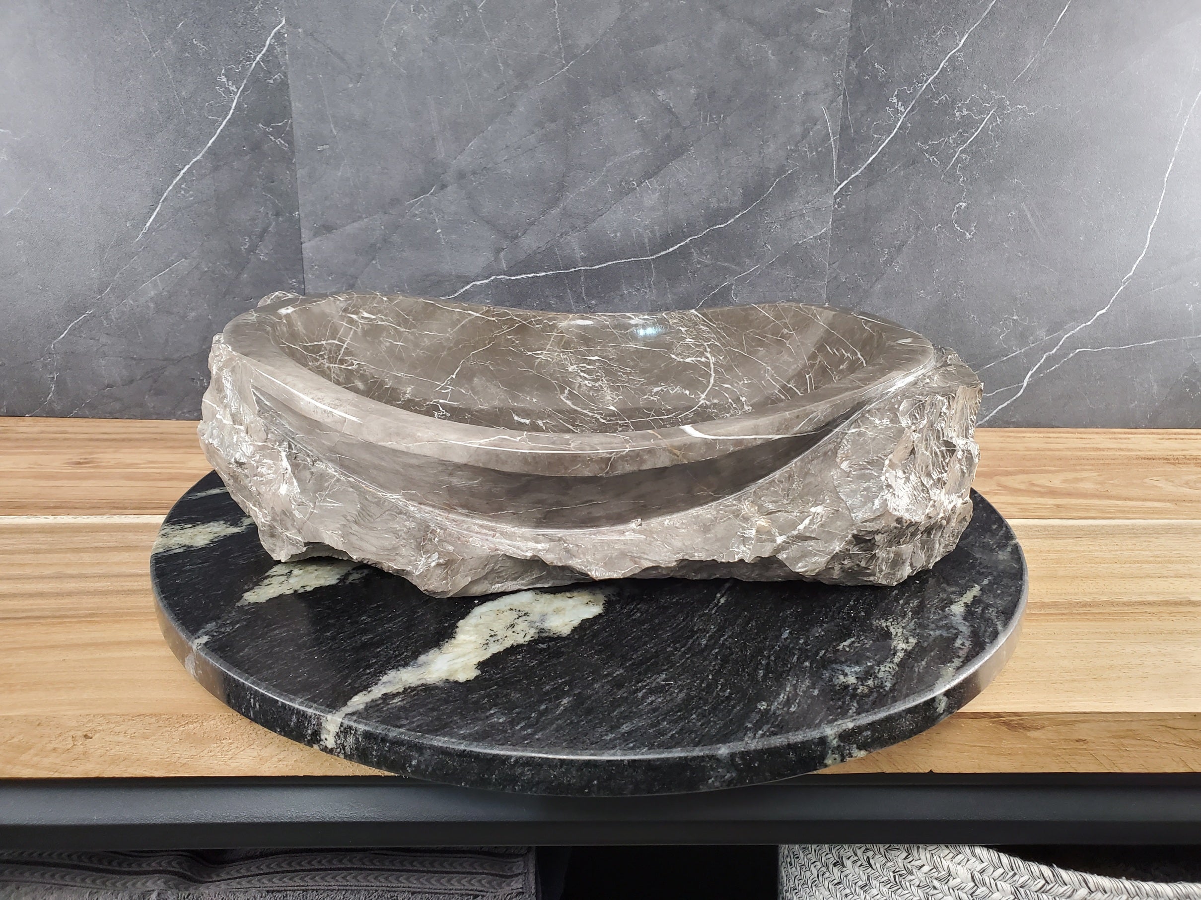 S28_18 Marble Stone Vessel Bathroom Sink - 16 x 13 inch