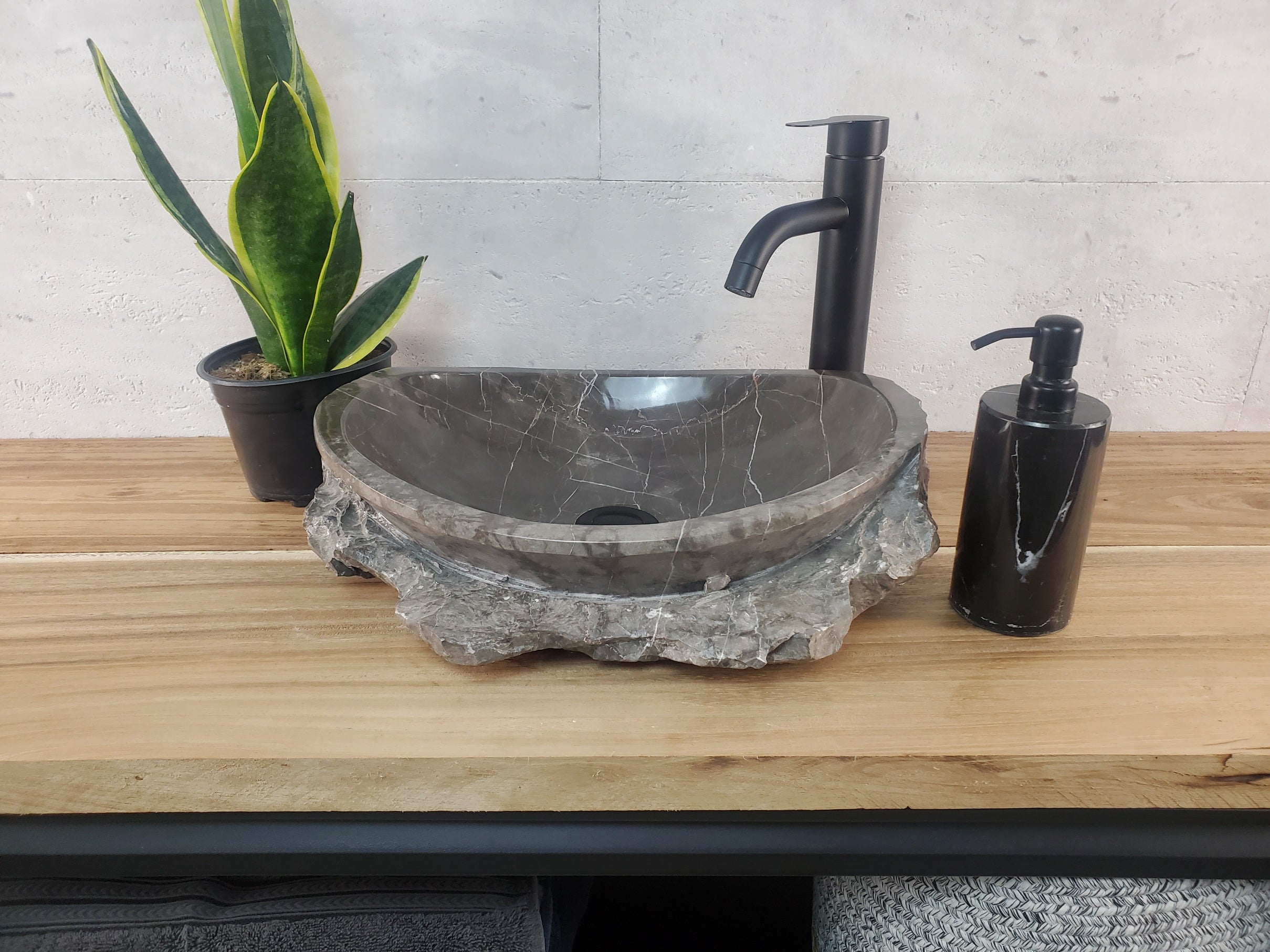 S28_19 Marble Stone Vessel Bathroom Sink - 16 x 13 inch