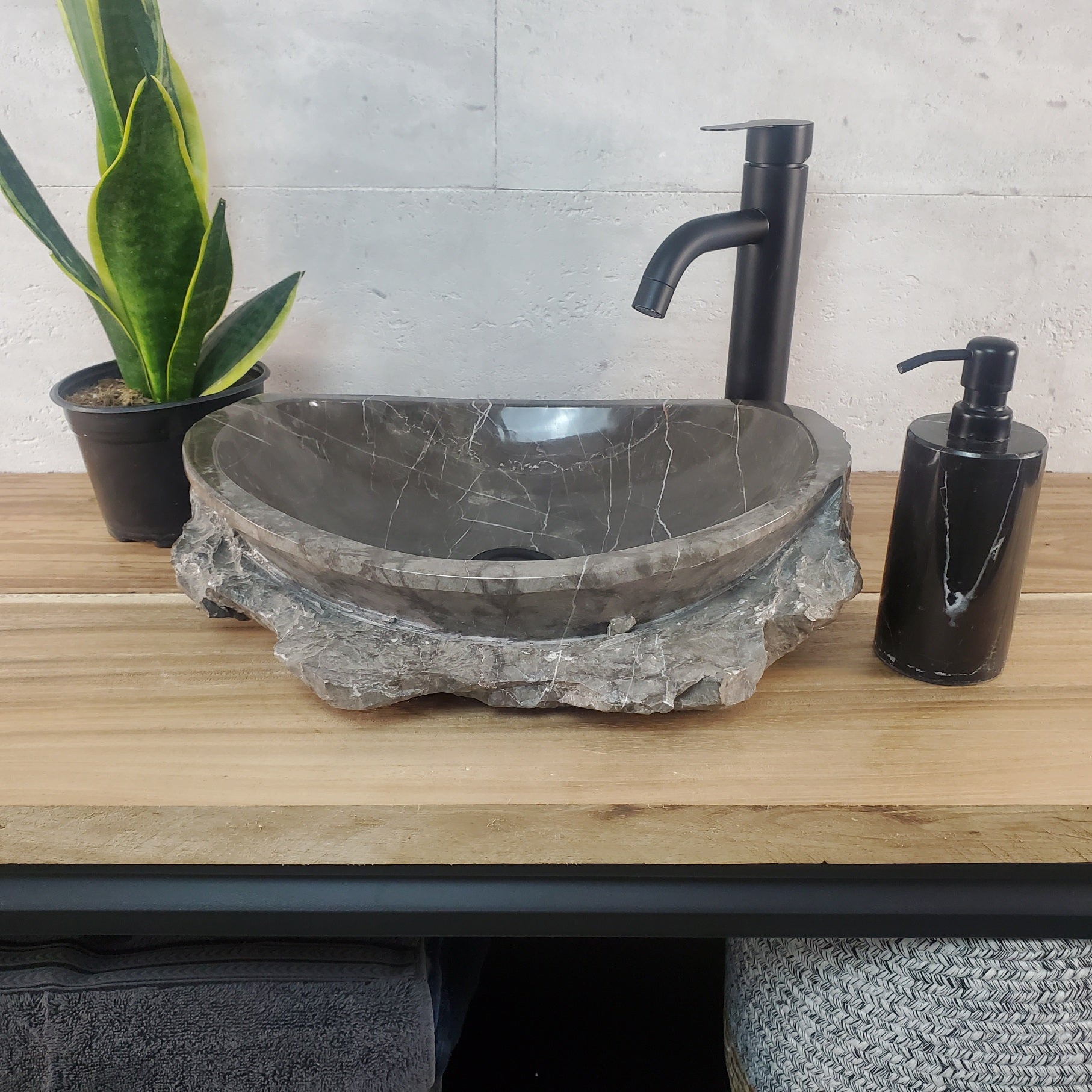 S28_19 Marble Stone Vessel Bathroom Sink - 16 x 13 inch