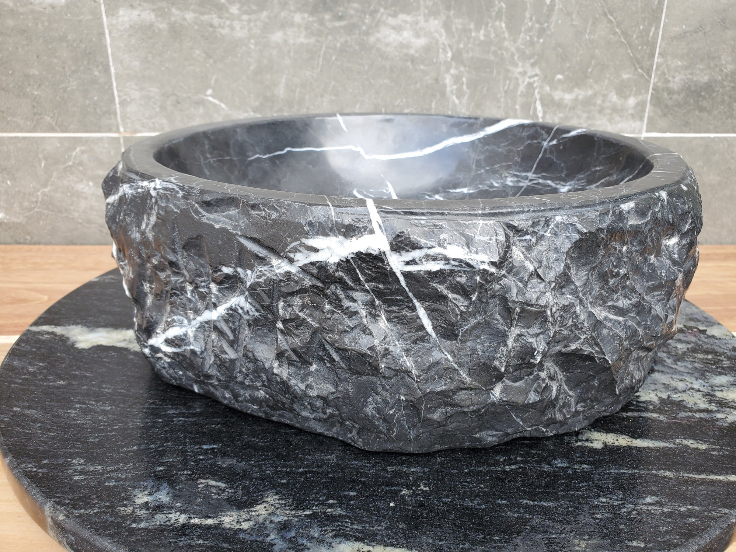 S29_26 Marble Stone Vessel Bathroom Sink - 14 x 14 inch